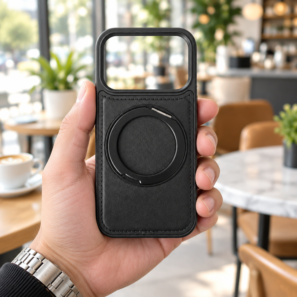 Vegan Leather Cover with MagSafe Ring For iPhone