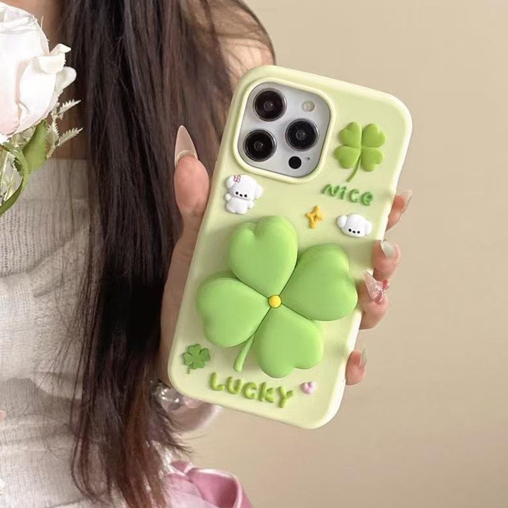 Minty Green Fortune Clover Silicone Phone Cases For iPhone