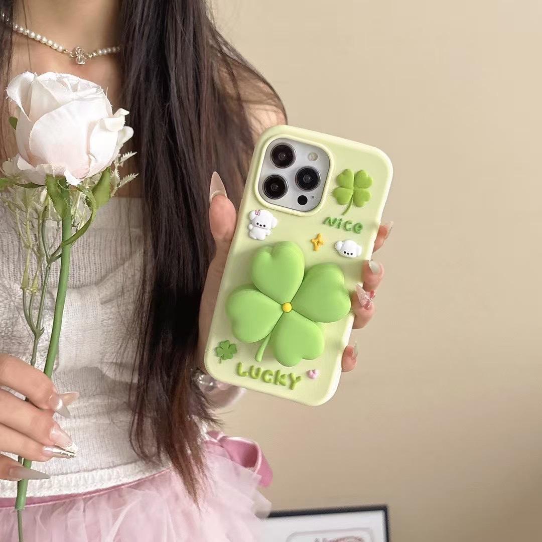 Minty Green Fortune Clover Silicone Phone Cases For iPhone