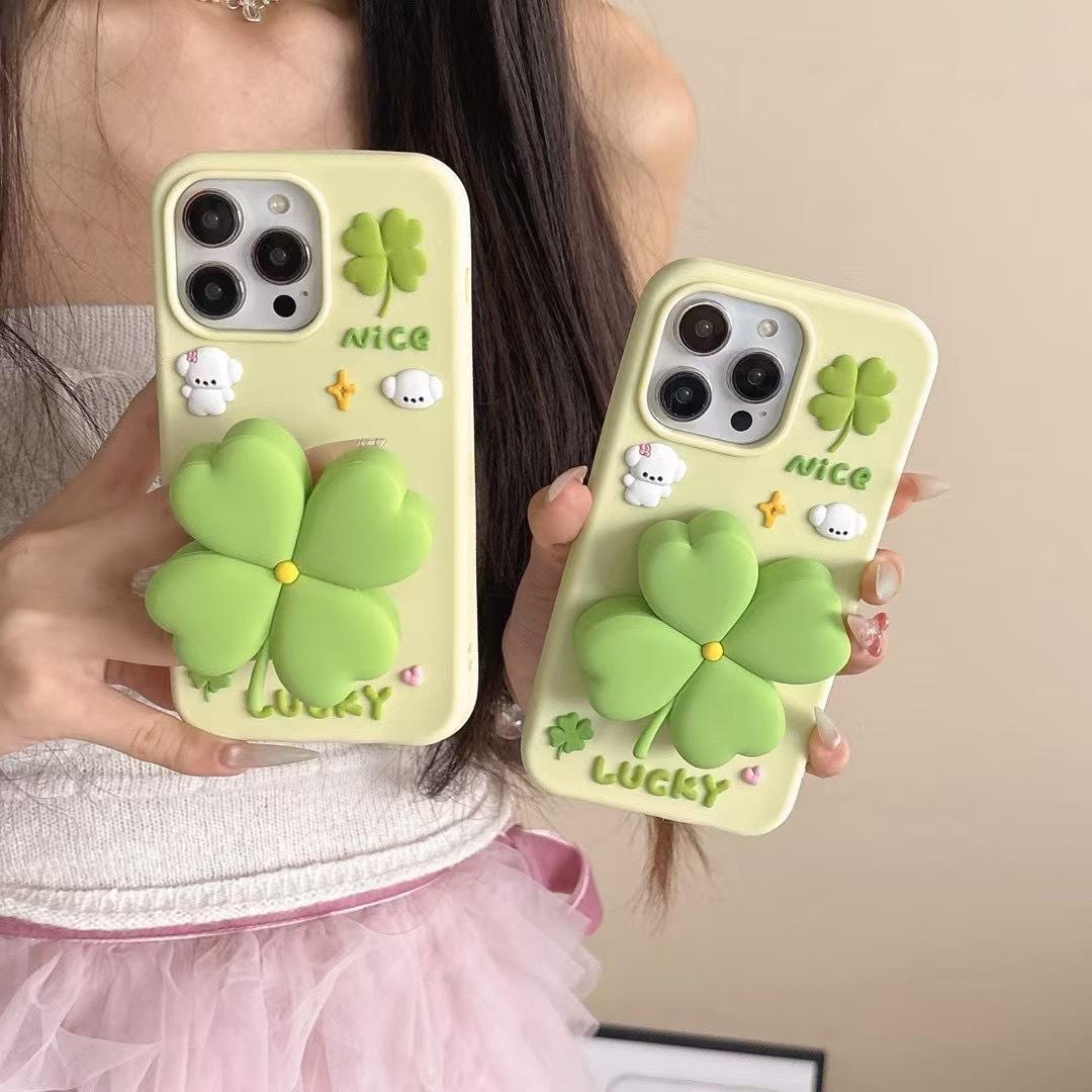 Minty Green Fortune Clover Silicone Phone Cases For iPhone