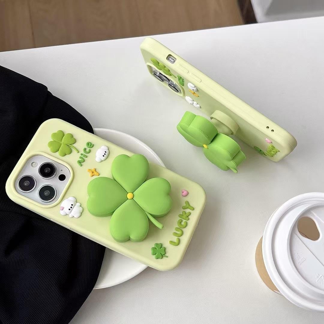 Minty Green Fortune Clover Silicone Phone Cases For iPhone