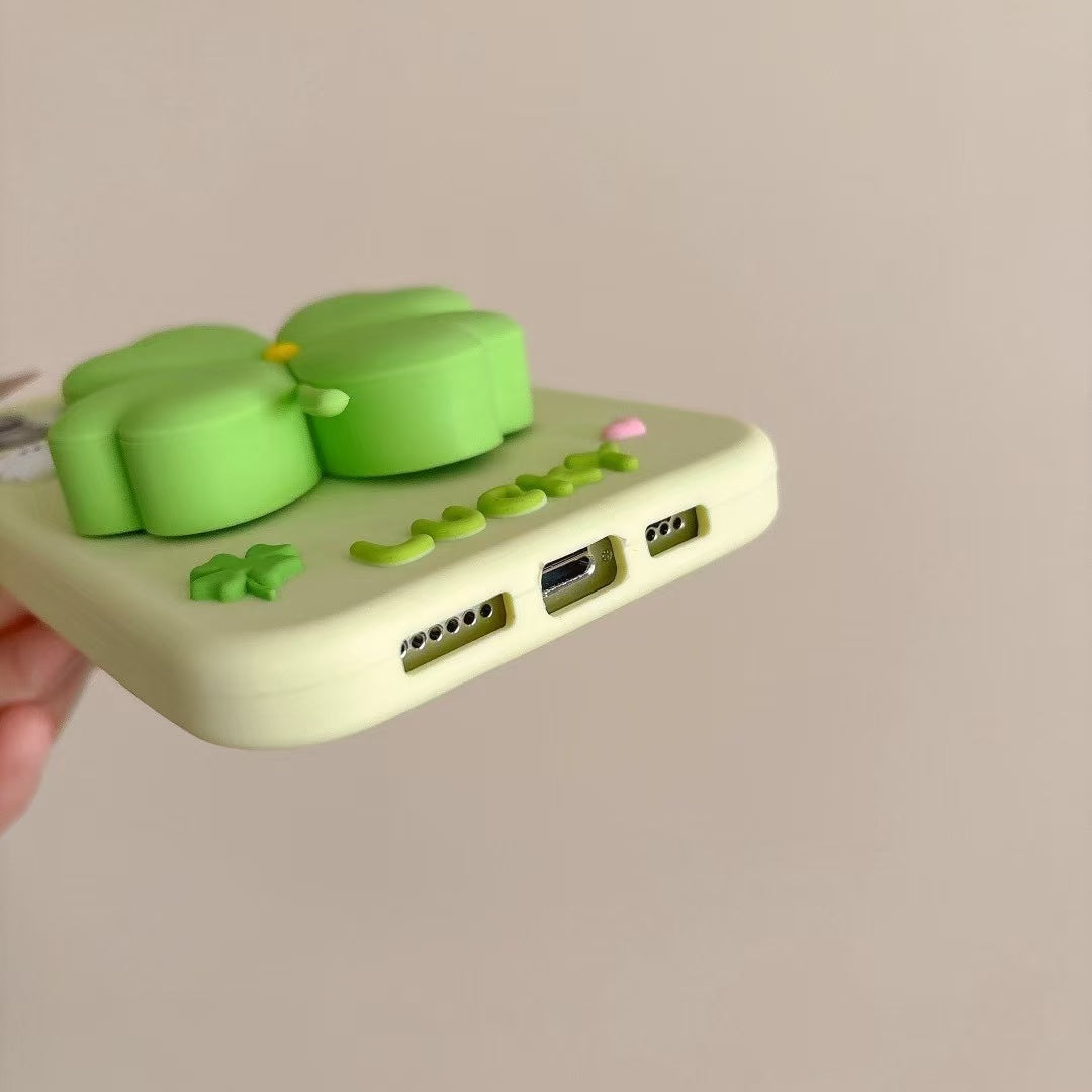 Minty Green Fortune Clover Silicone Phone Cases For iPhone