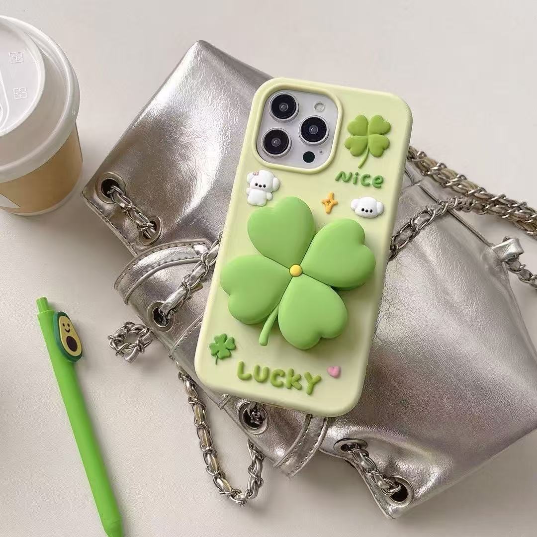 Minty Green Fortune Clover Silicone Phone Cases For iPhone
