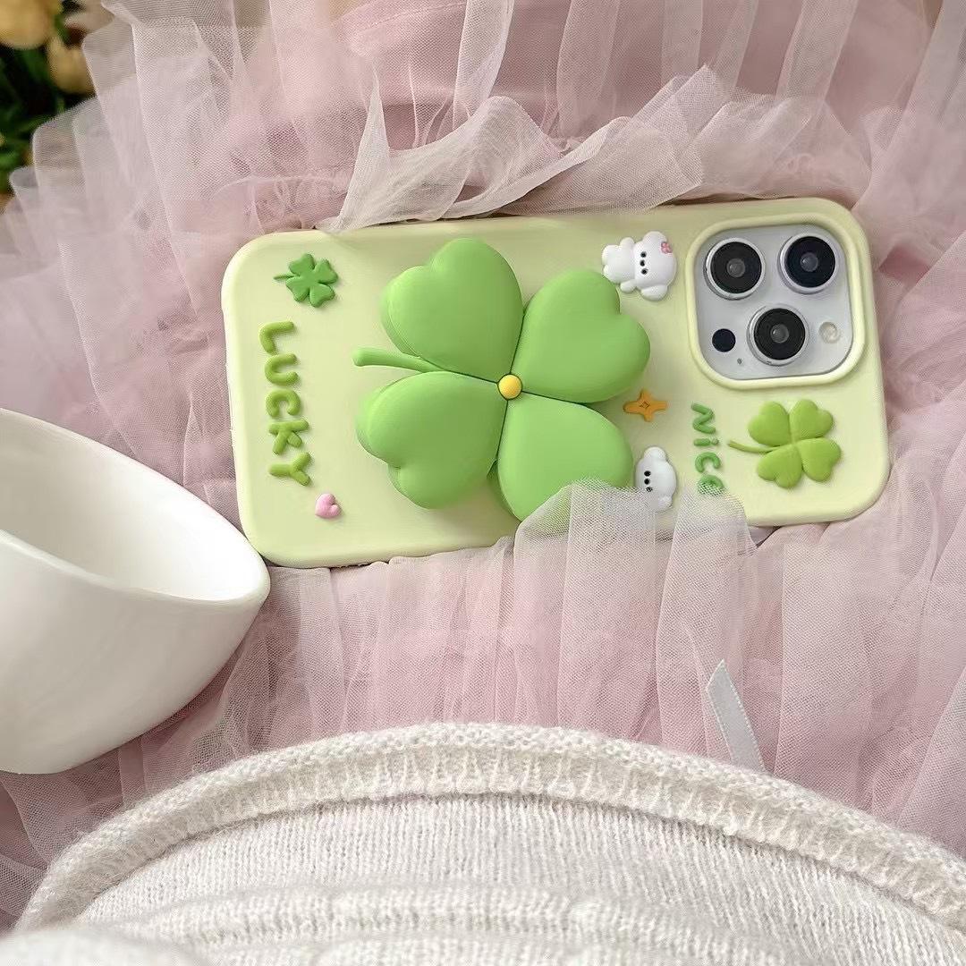 Minty Green Fortune Clover Silicone Phone Cases For iPhone