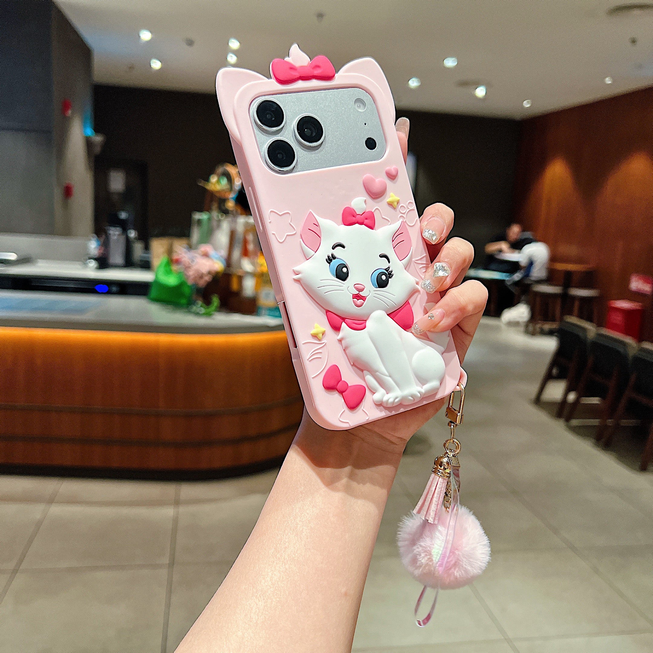 Meow’s Pink Puffy Ribbon Charm Silicone Phone Cases For iPhone