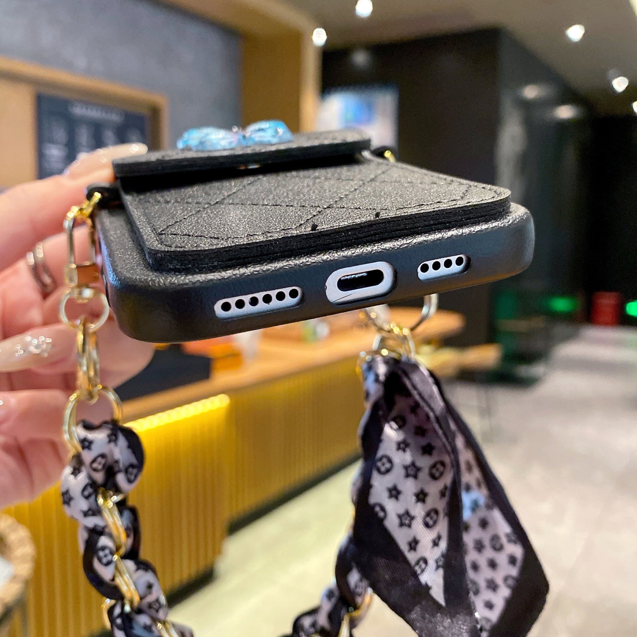 Noir Pocket Butterfly Charm Sling Silicone Phone Cases For iPhone