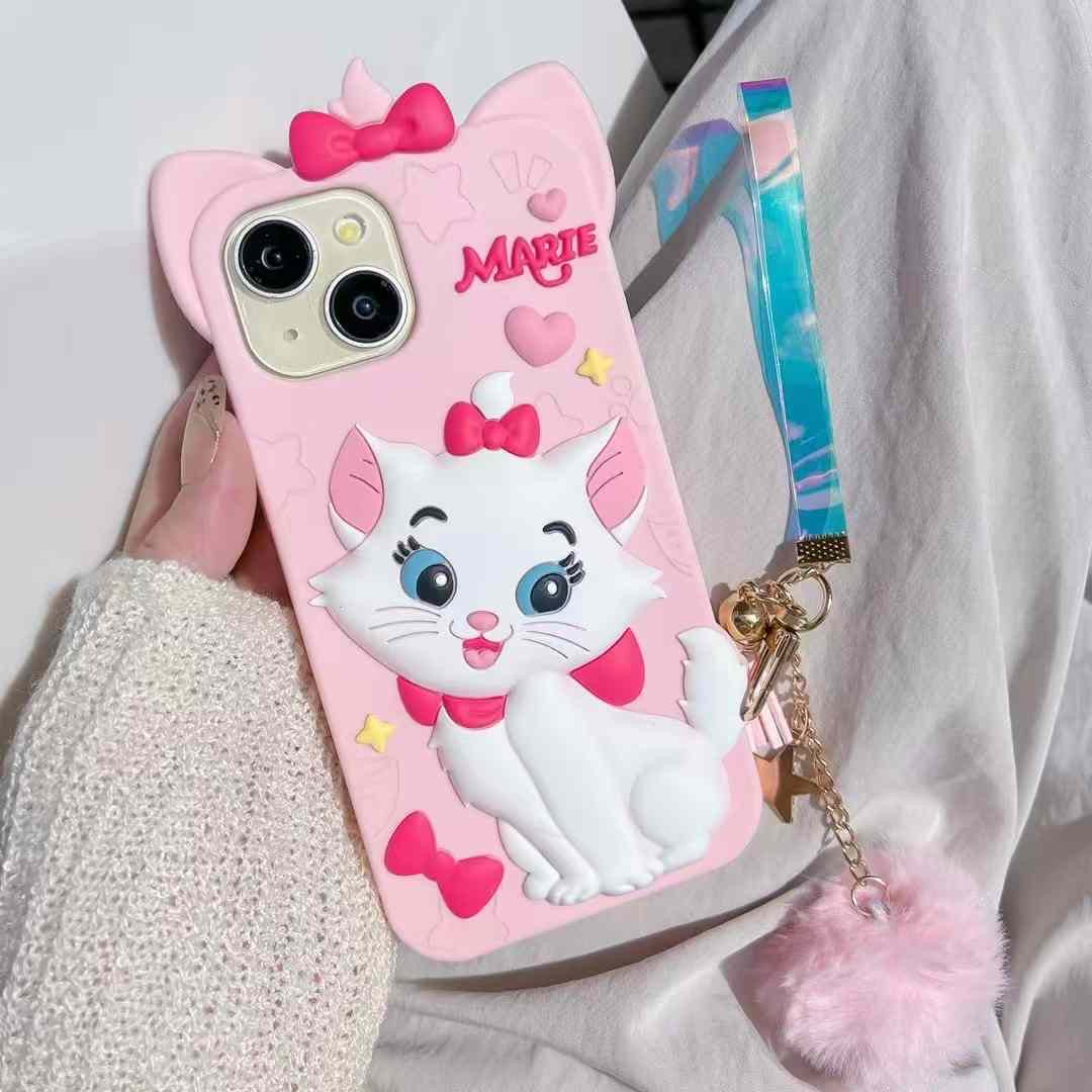 Meow’s Pink Puffy Ribbon Charm Silicone Phone Cases For iPhone