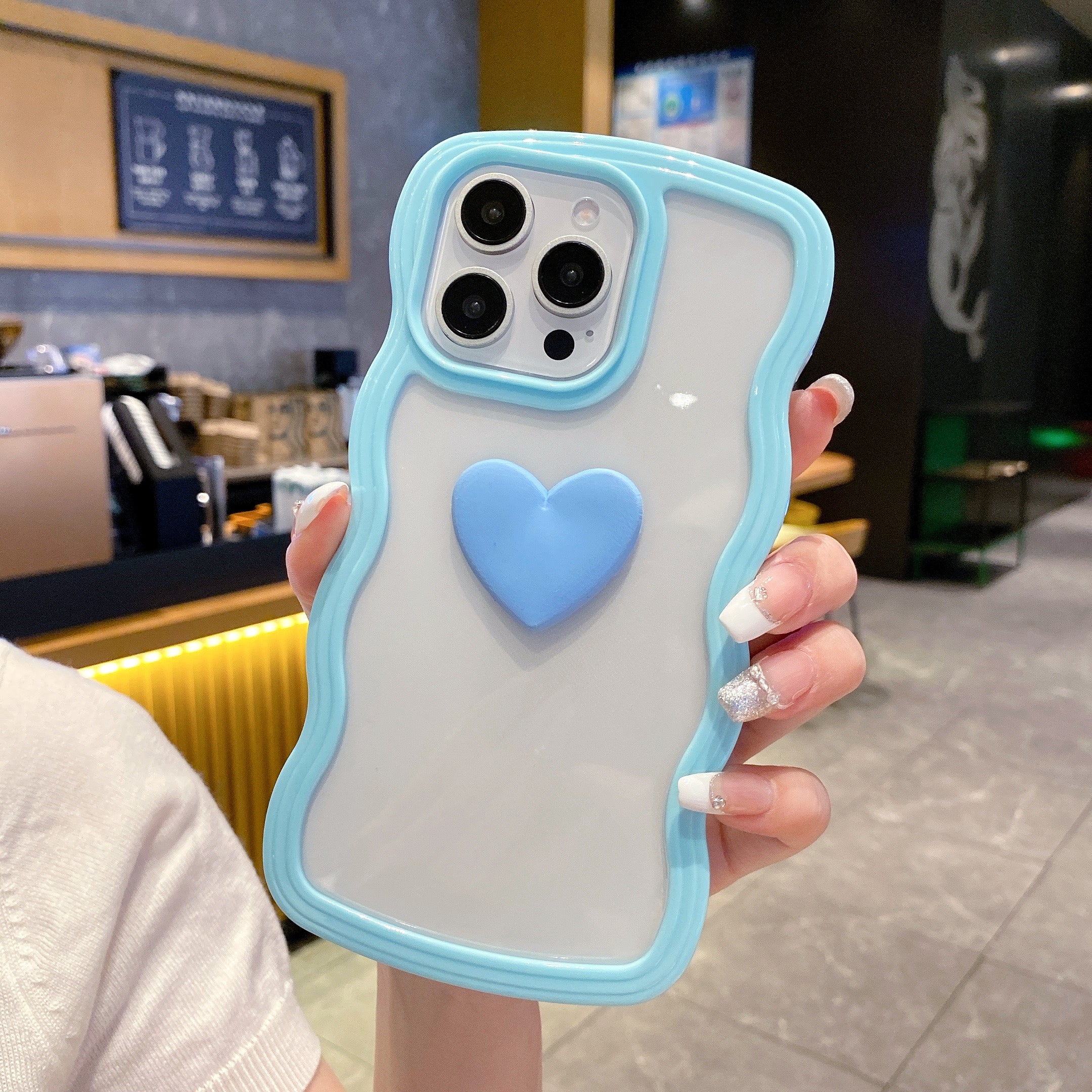 Skyblue Ripple Wavy Heart Silicone Phone Cases For iPhone