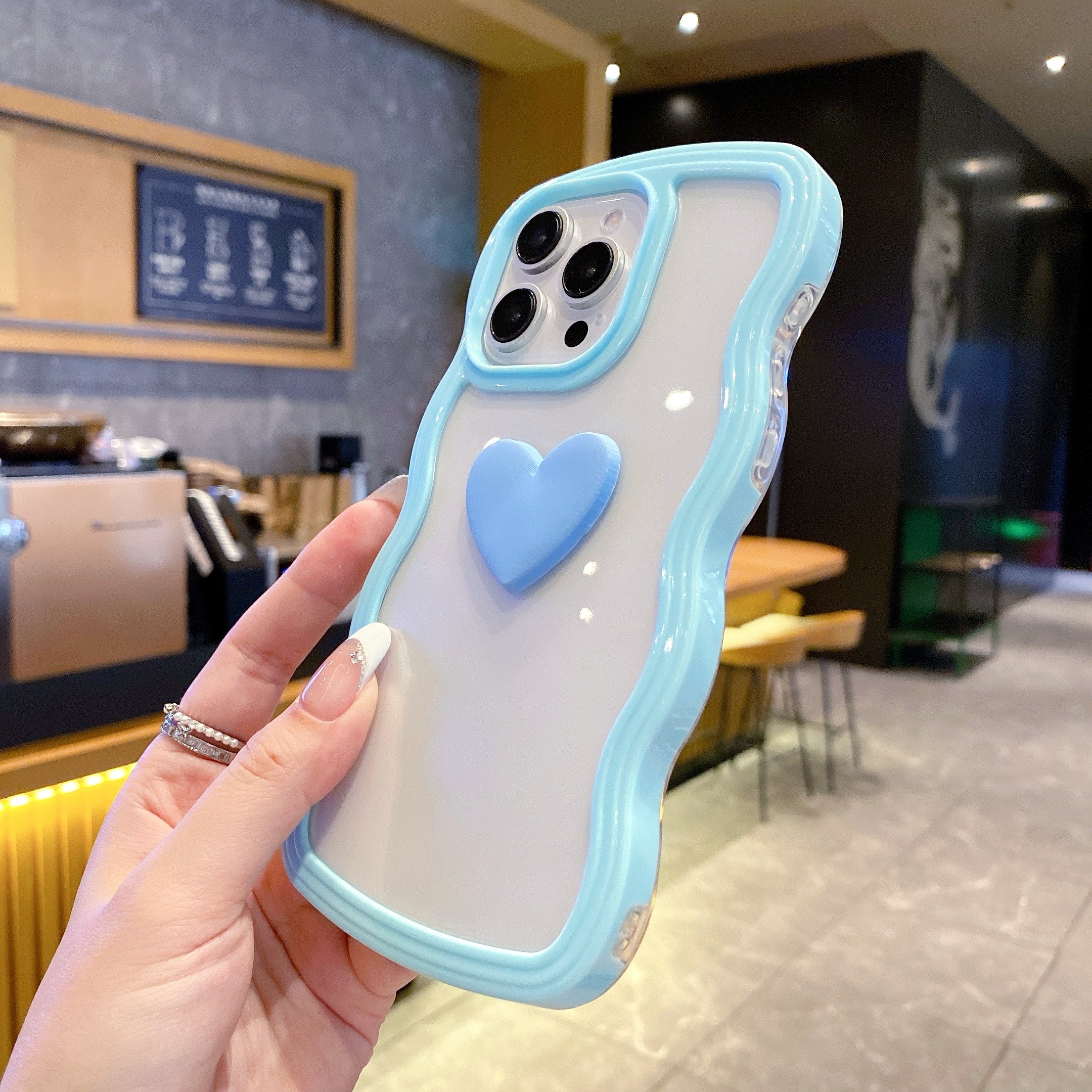 Skyblue Ripple Wavy Heart Silicone Phone Cases For iPhone