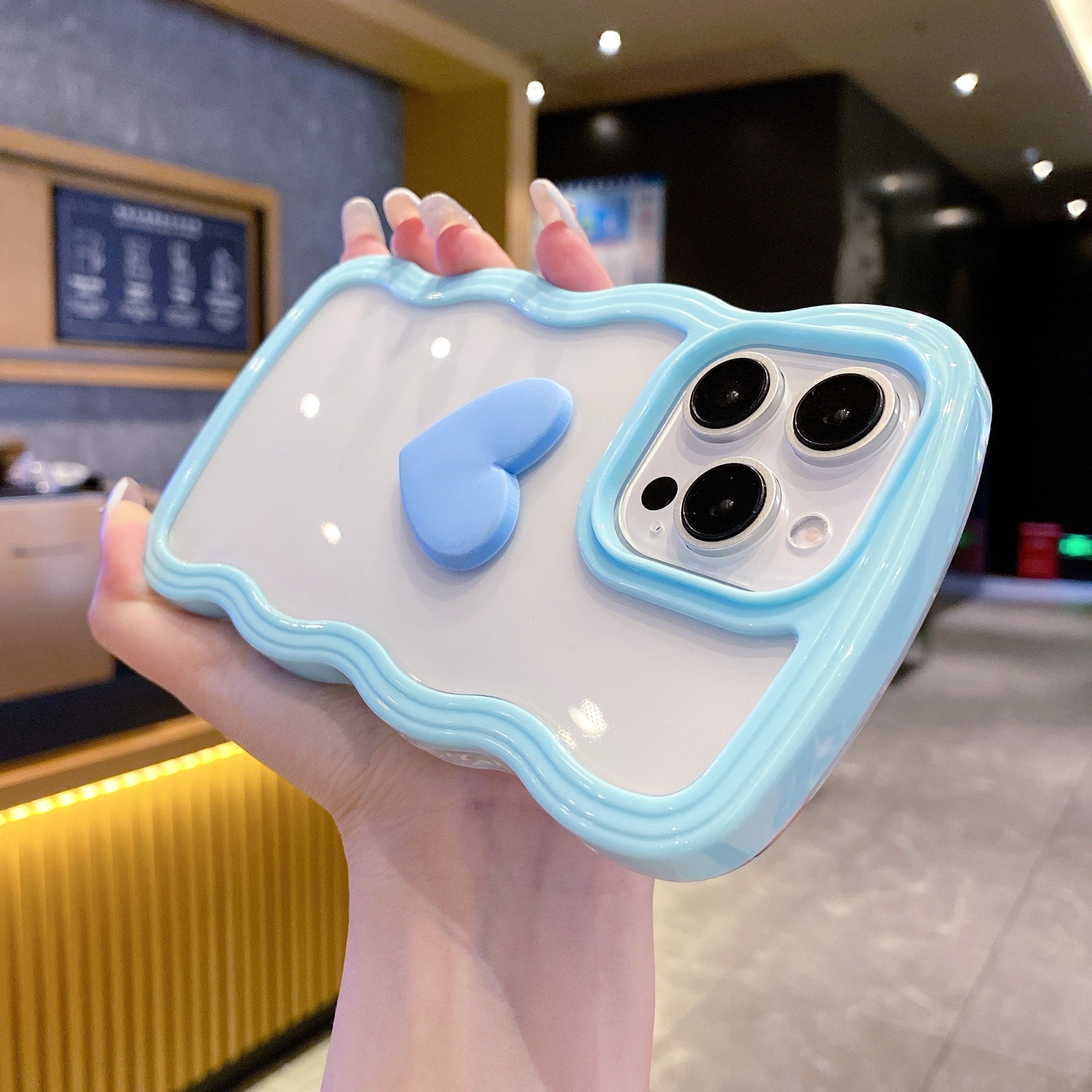 Skyblue Ripple Wavy Heart Silicone Phone Cases For iPhone