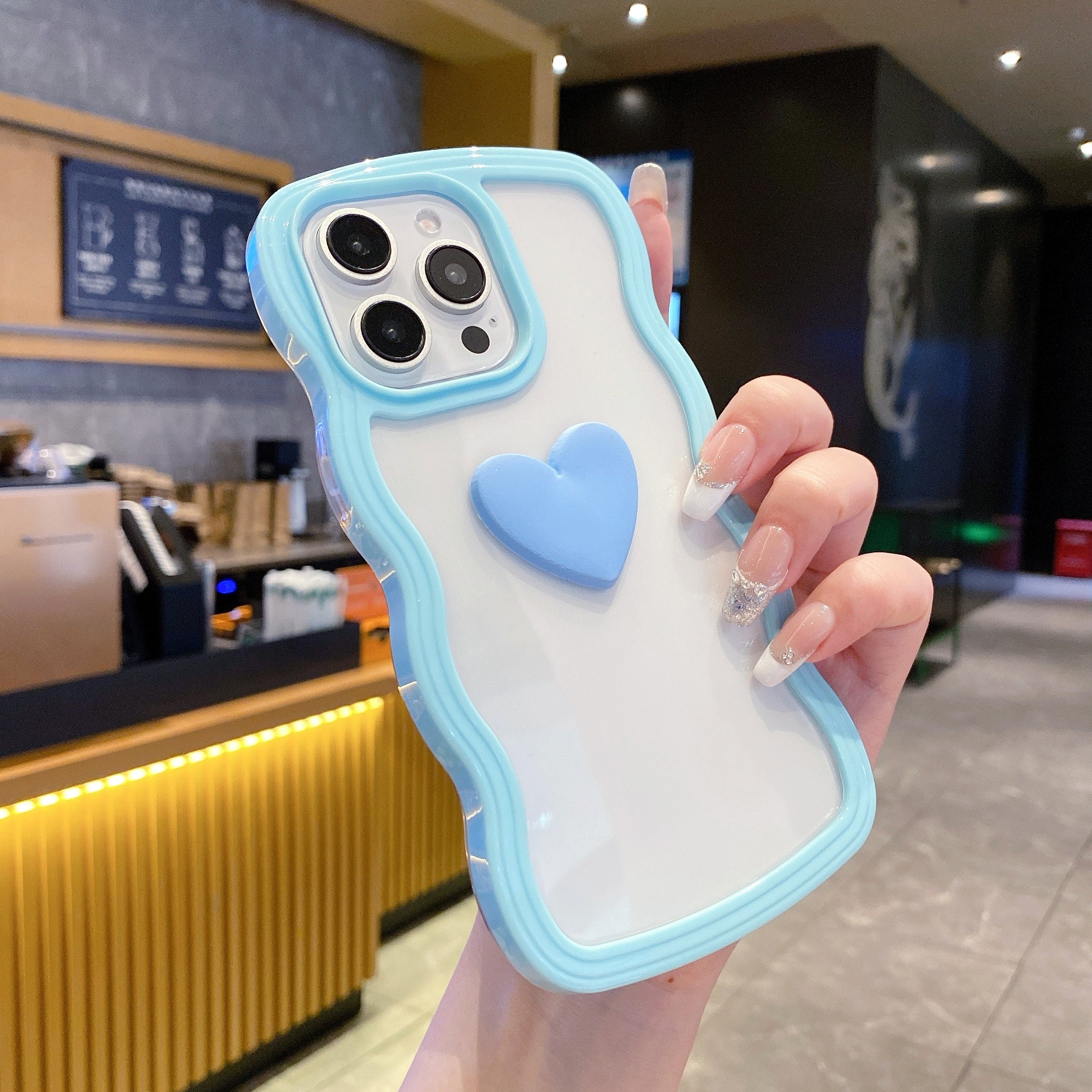Skyblue Ripple Wavy Heart Silicone Phone Cases For iPhone