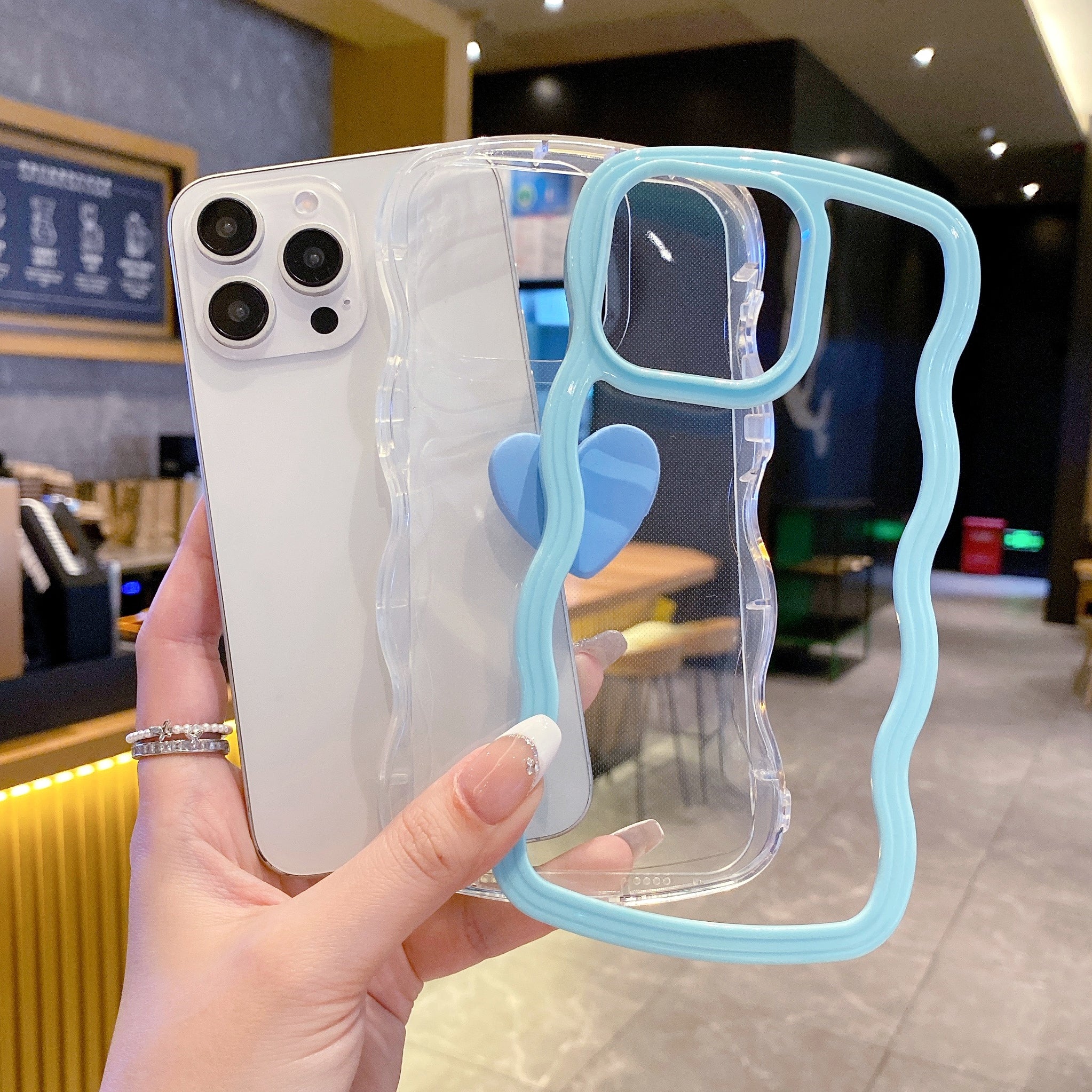 Skyblue Ripple Wavy Heart Silicone Phone Cases For iPhone