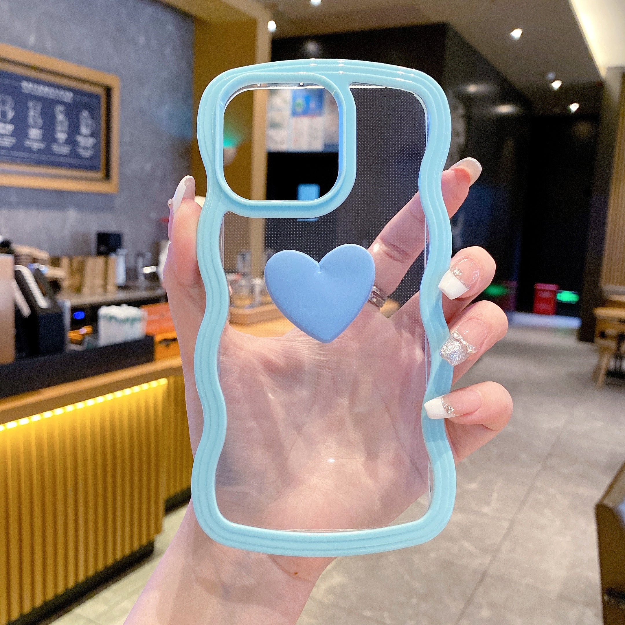 Skyblue Ripple Wavy Heart Silicone Phone Cases For iPhone