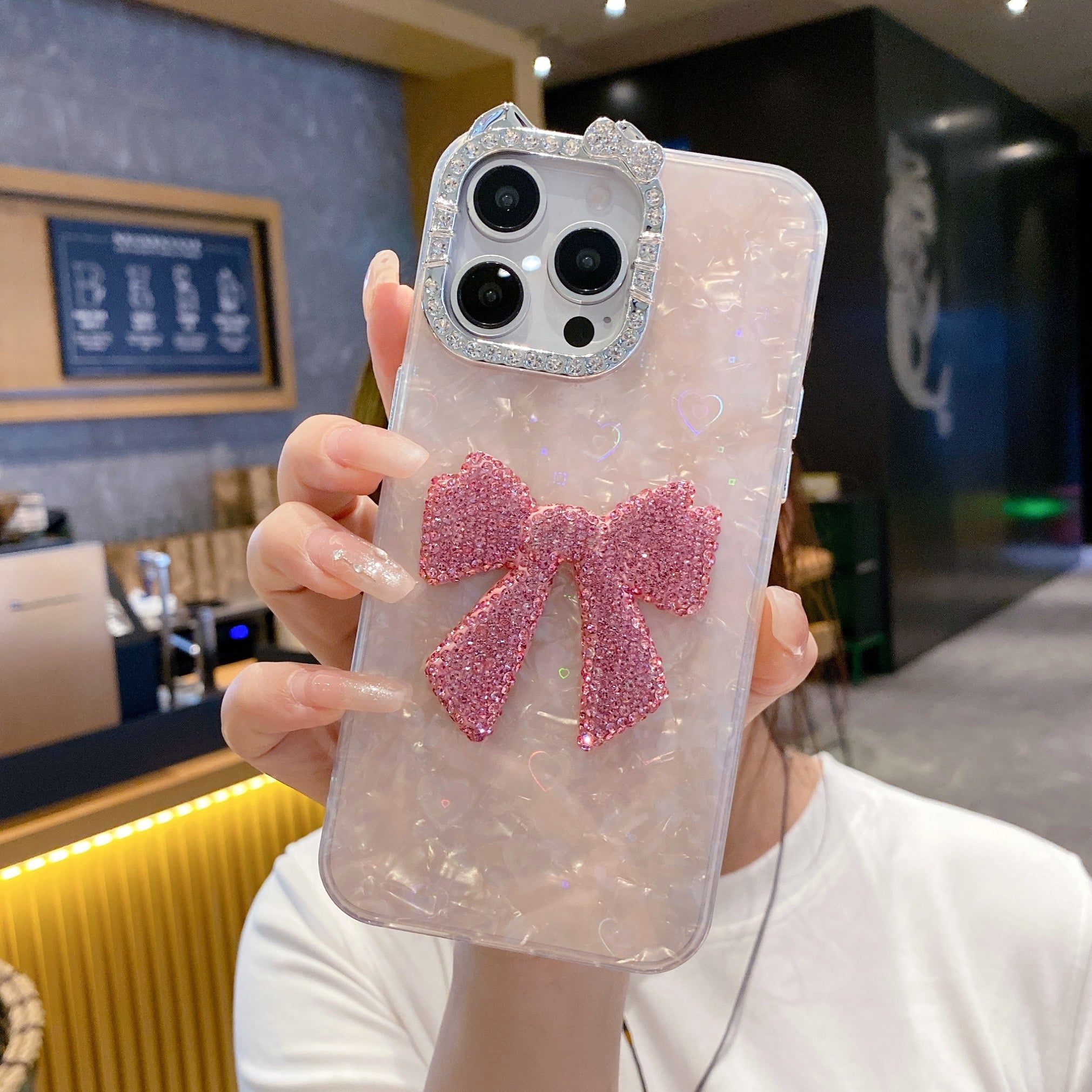 Imperial Bow With Diamond Camera Border Silicone Phone Cases For iPhone