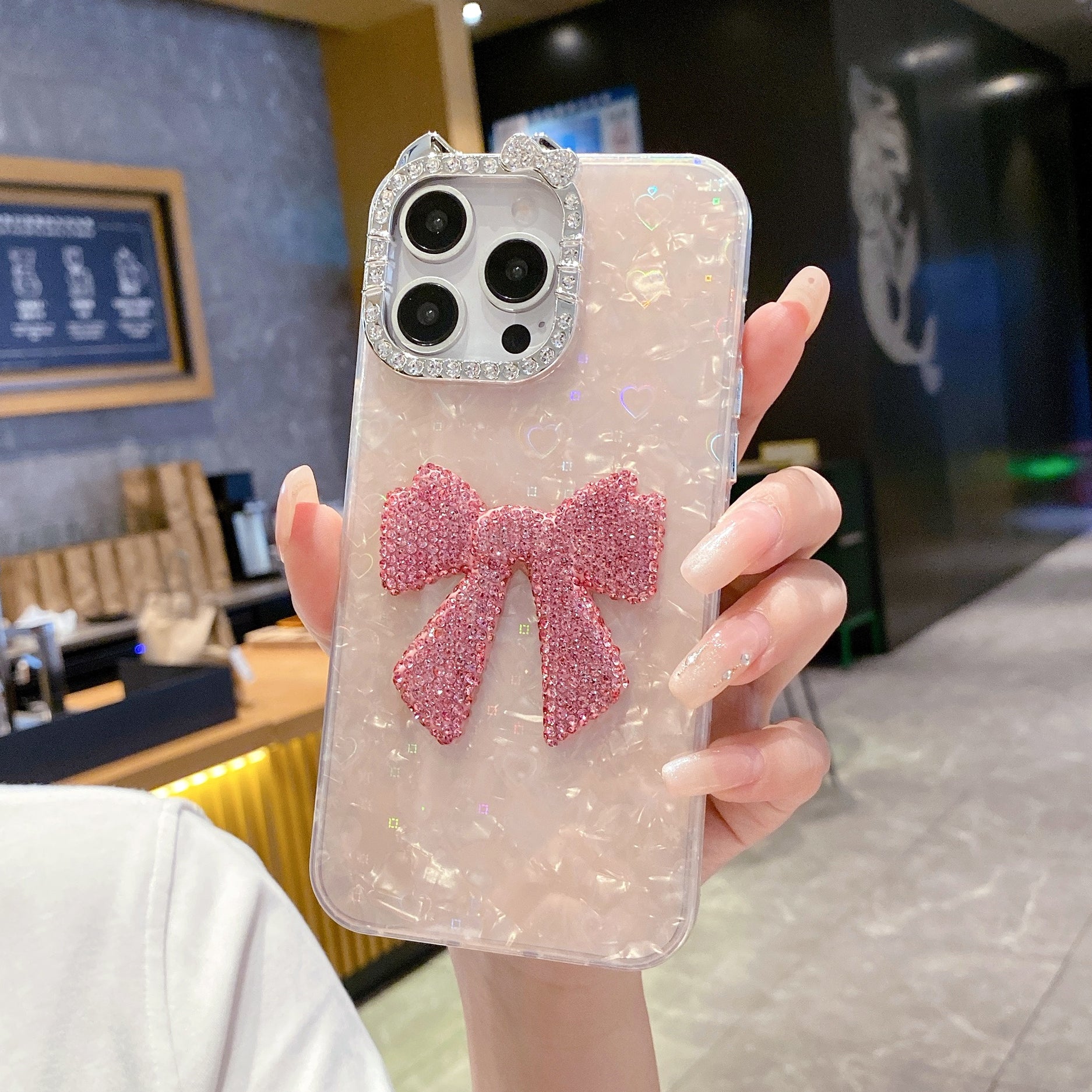 Imperial Bow With Diamond Camera Border Silicone Phone Cases For iPhone