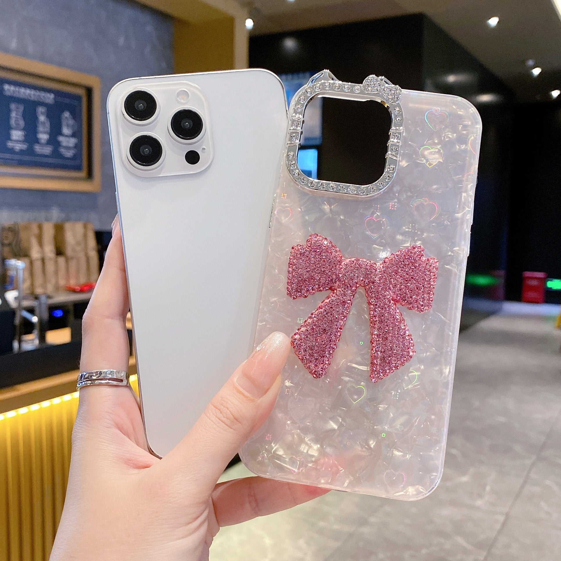 Imperial Bow With Diamond Camera Border Silicone Phone Cases For iPhone