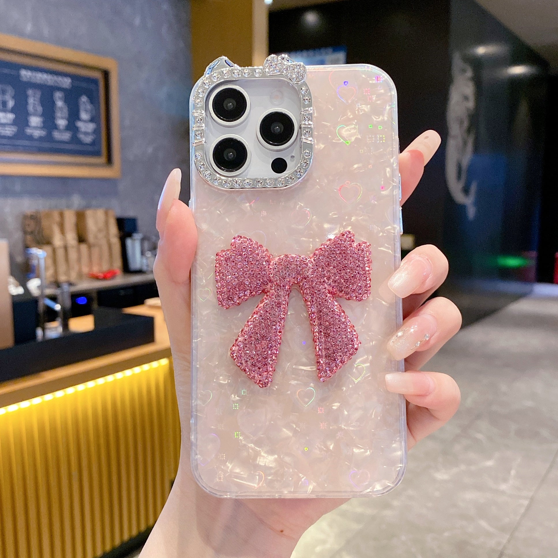 Imperial Bow With Diamond Camera Border Silicone Phone Cases For iPhone