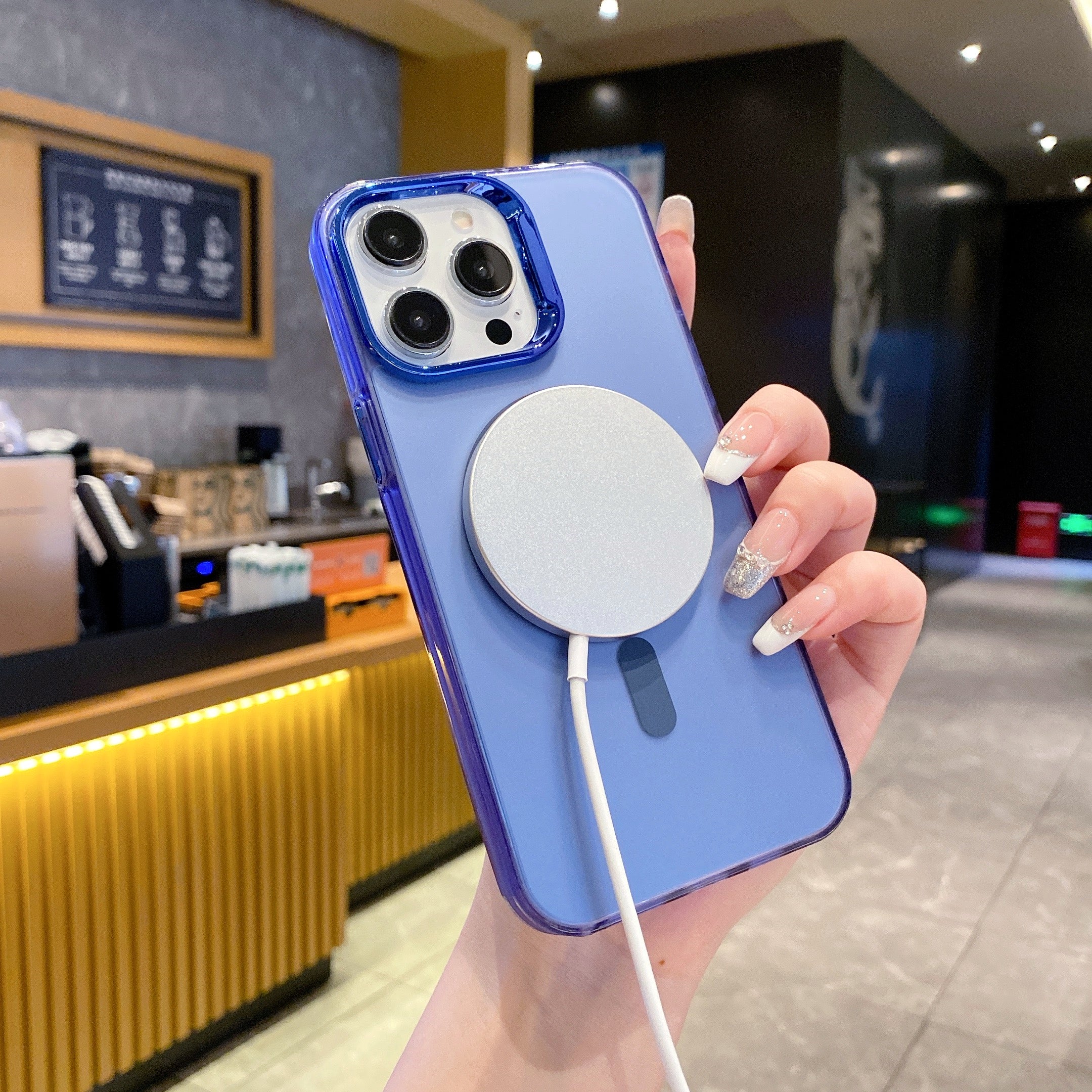 Titan Blue MagSafe Lens Protection Silicone Case For iPhone