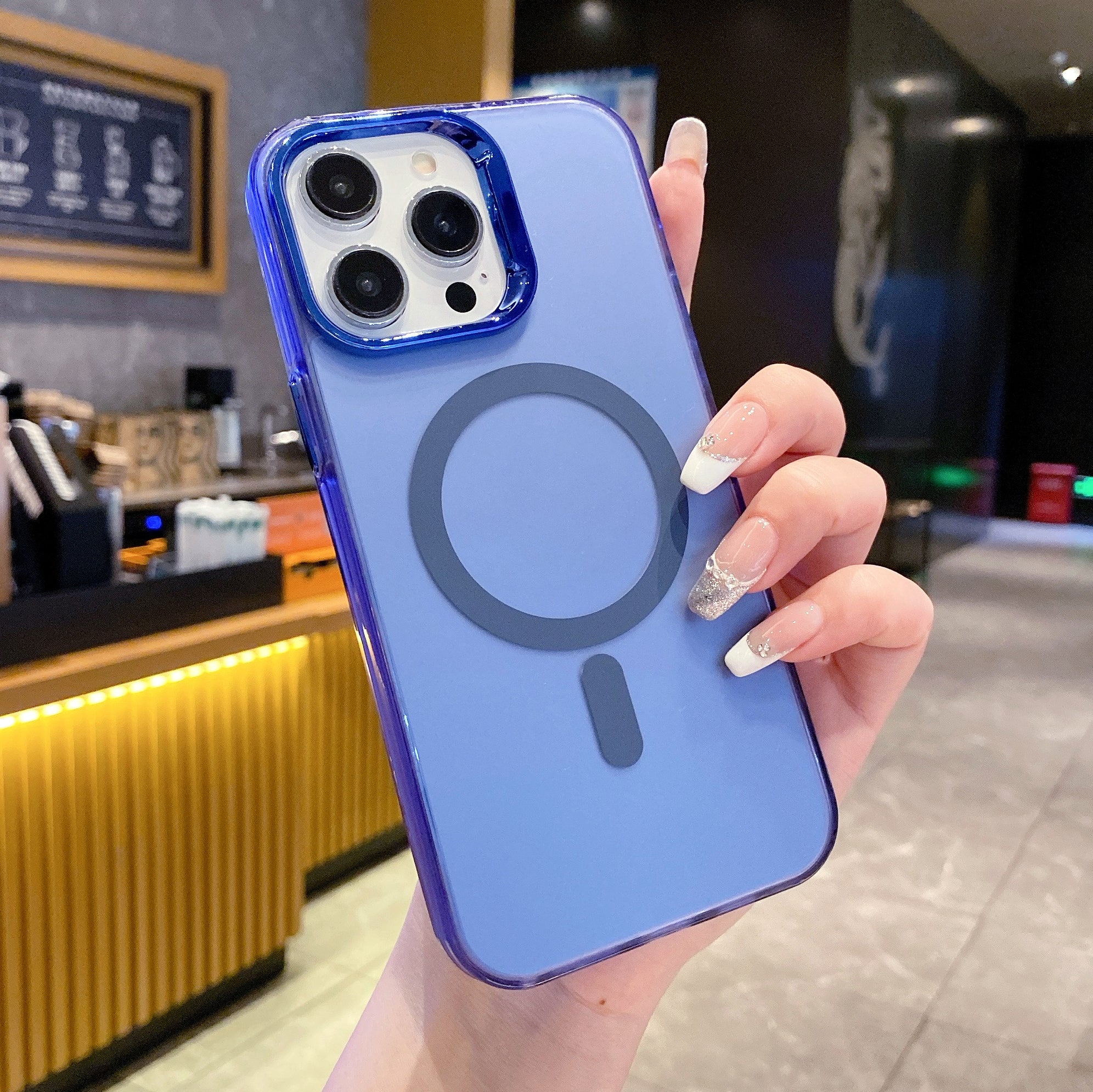 Titan Blue MagSafe Lens Protection Silicone Case For iPhone
