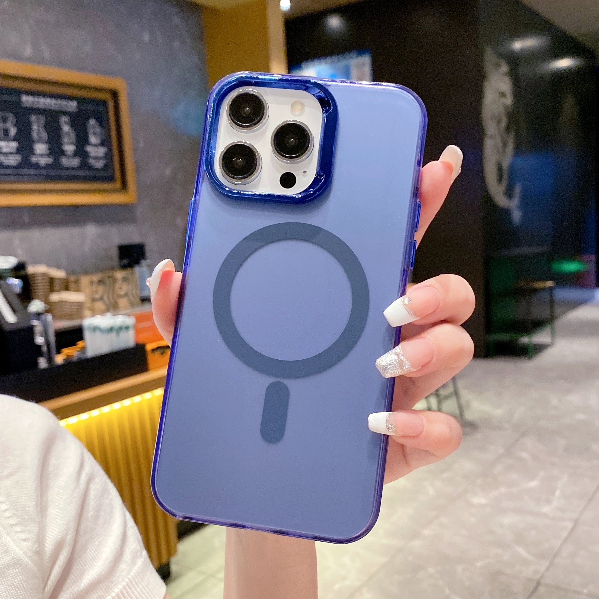 Titan Blue MagSafe Lens Protection Silicone Case For iPhone