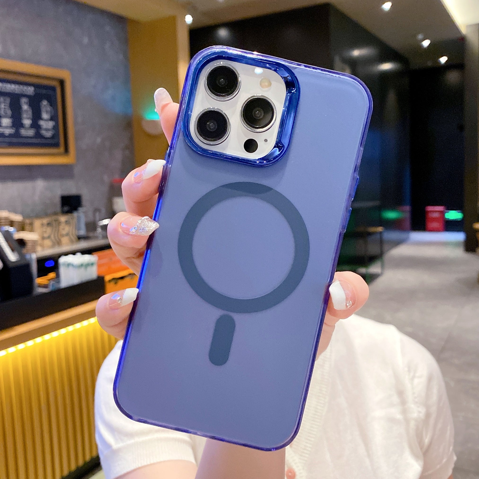 Titan Blue MagSafe Lens Protection Silicone Case For iPhone