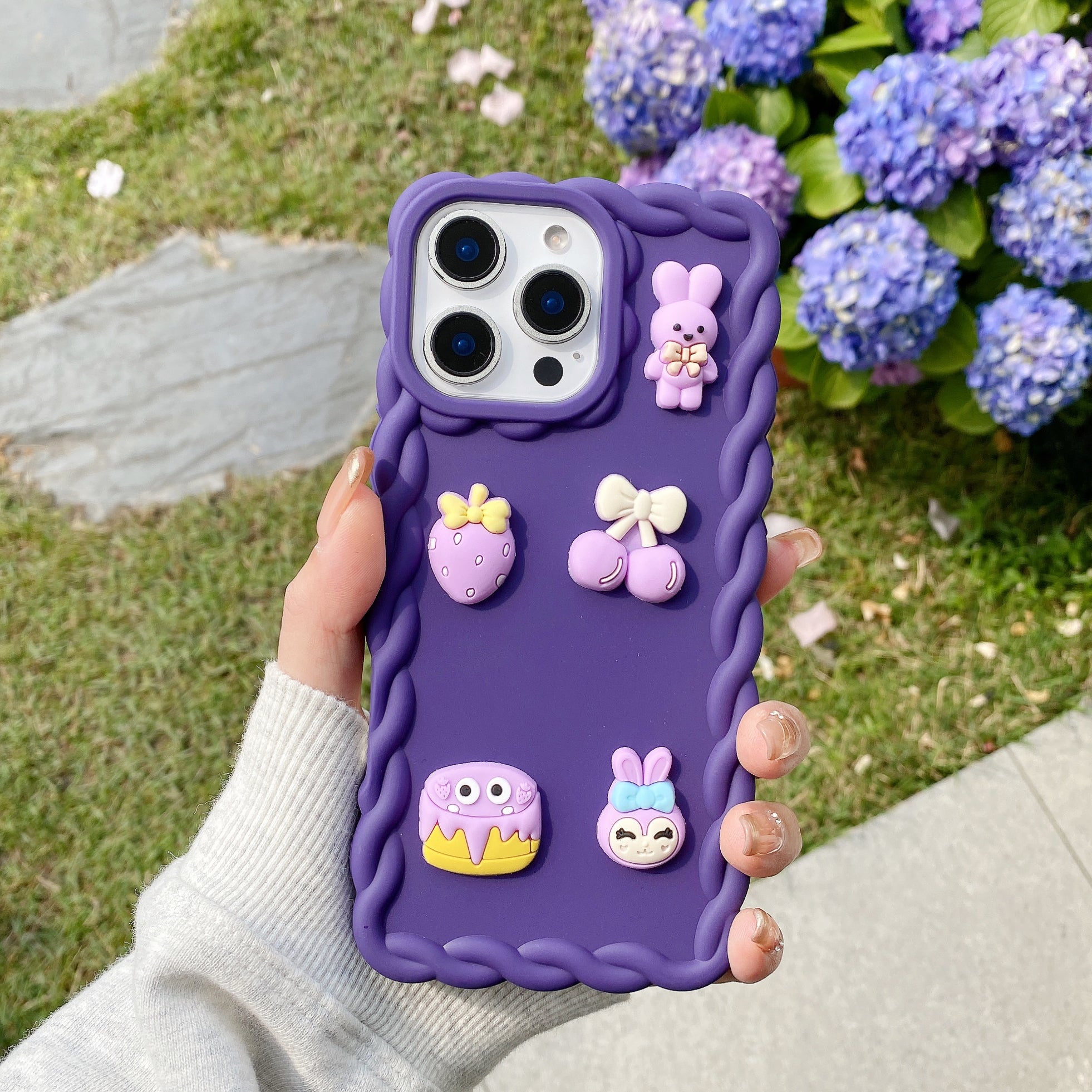 Purple Wavy Border With Little Friends Silicone Phone Cases For iPhone