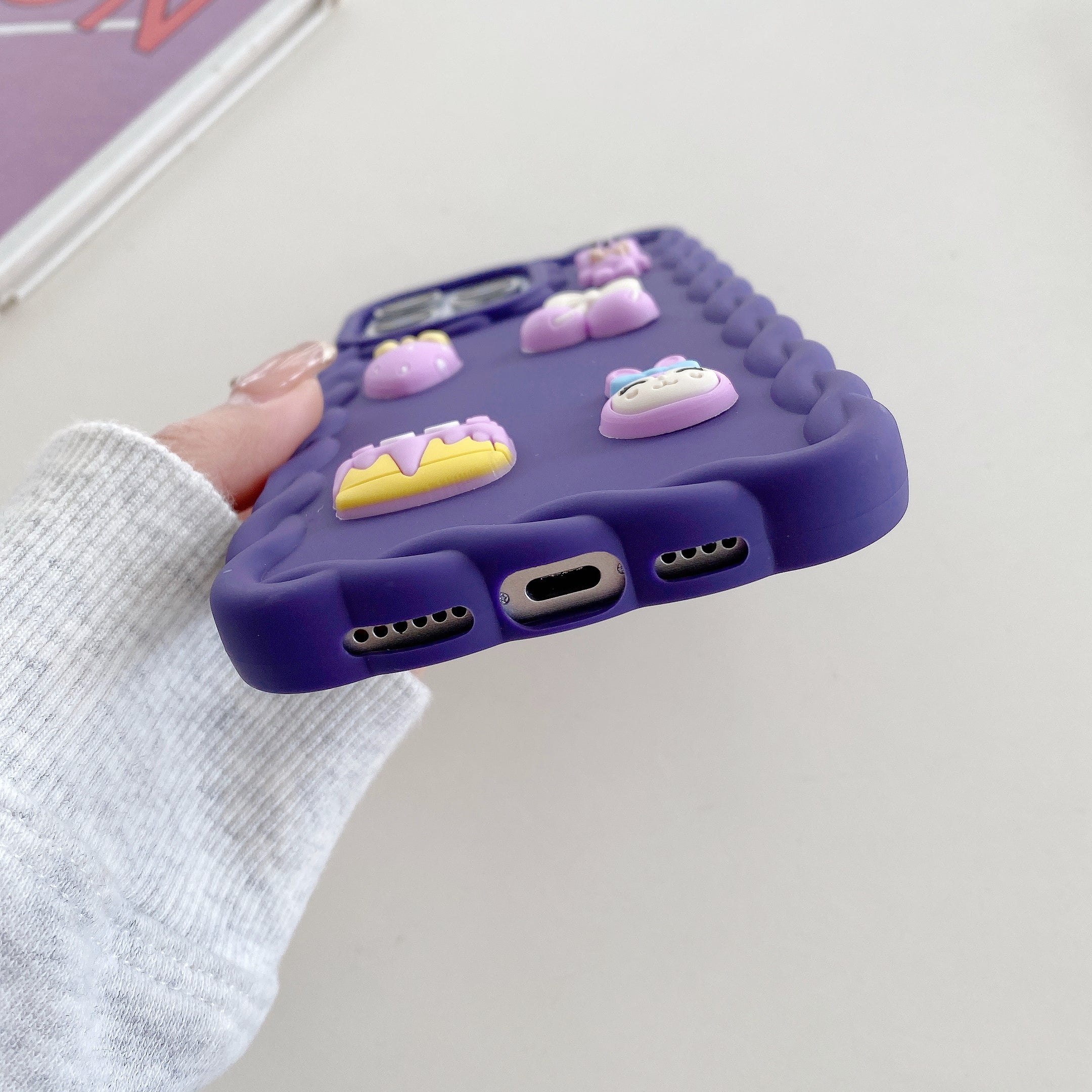 Purple Wavy Border With Little Friends Silicone Phone Cases For iPhone