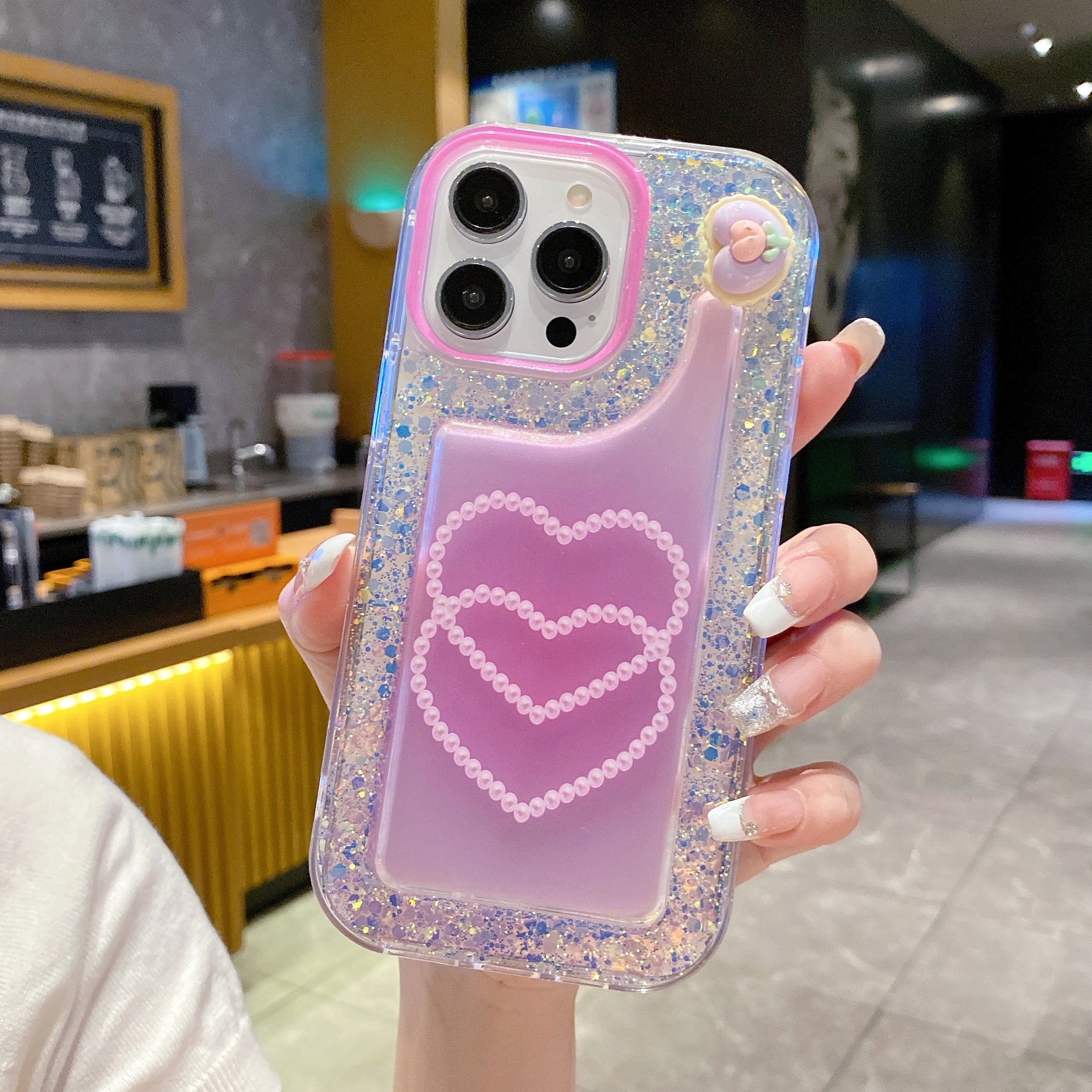 Pastel Heart Shimmer Silicon Phone Case For iPhone