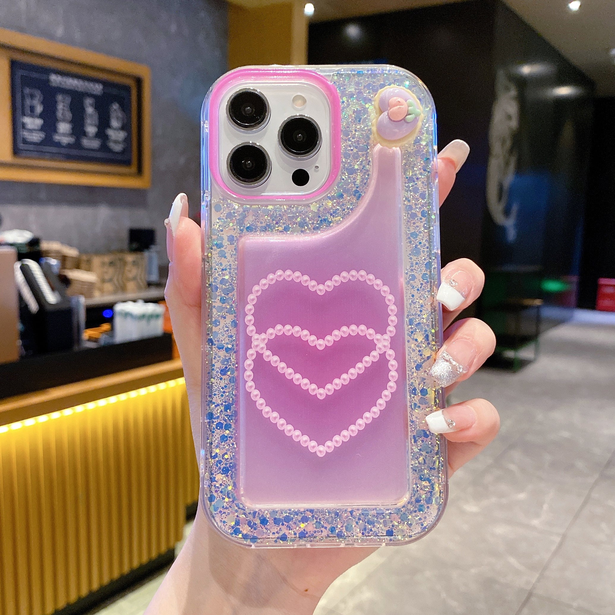 Pastel Heart Shimmer Silicon Phone Case For iPhone