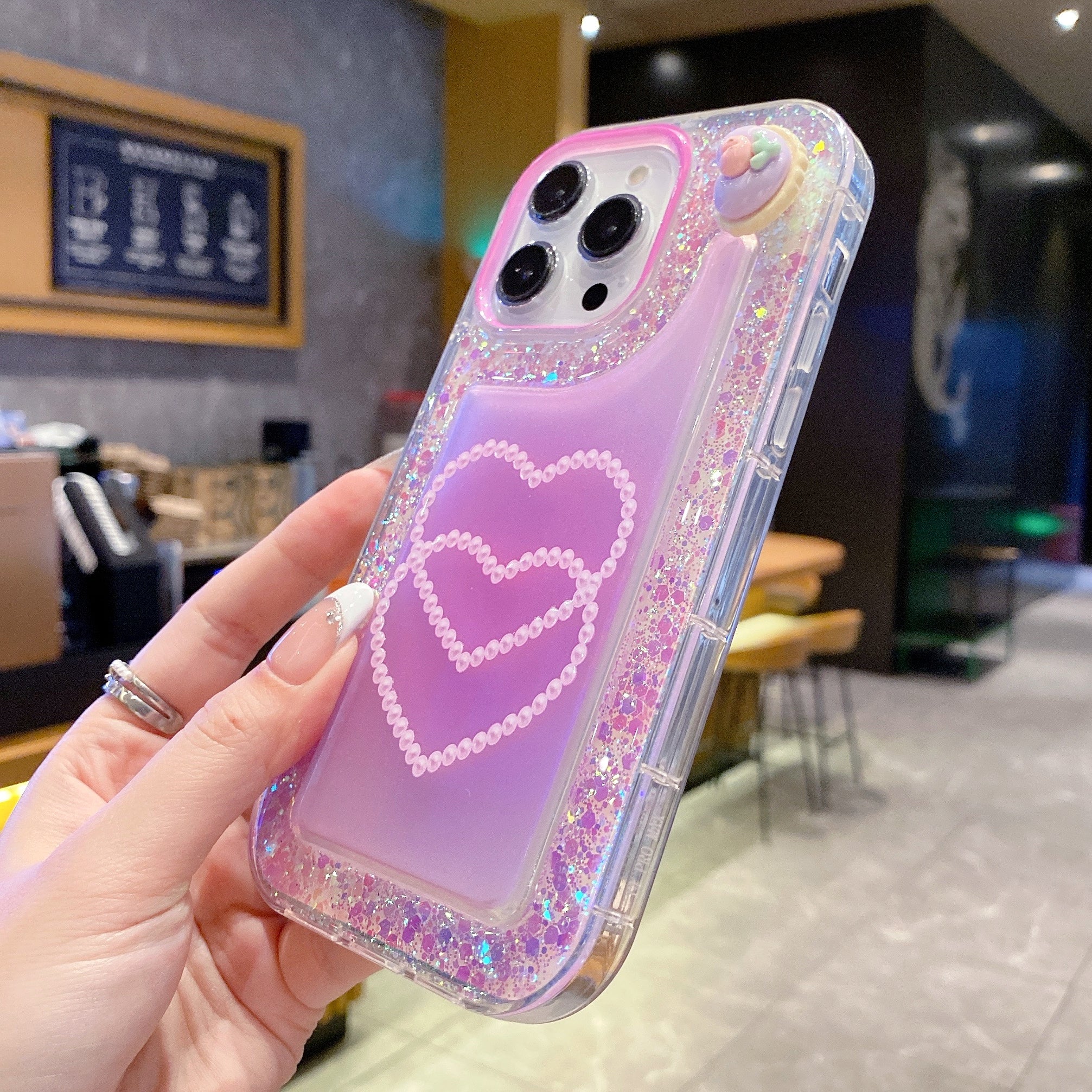 Pastel Heart Shimmer Silicon Phone Case For iPhone