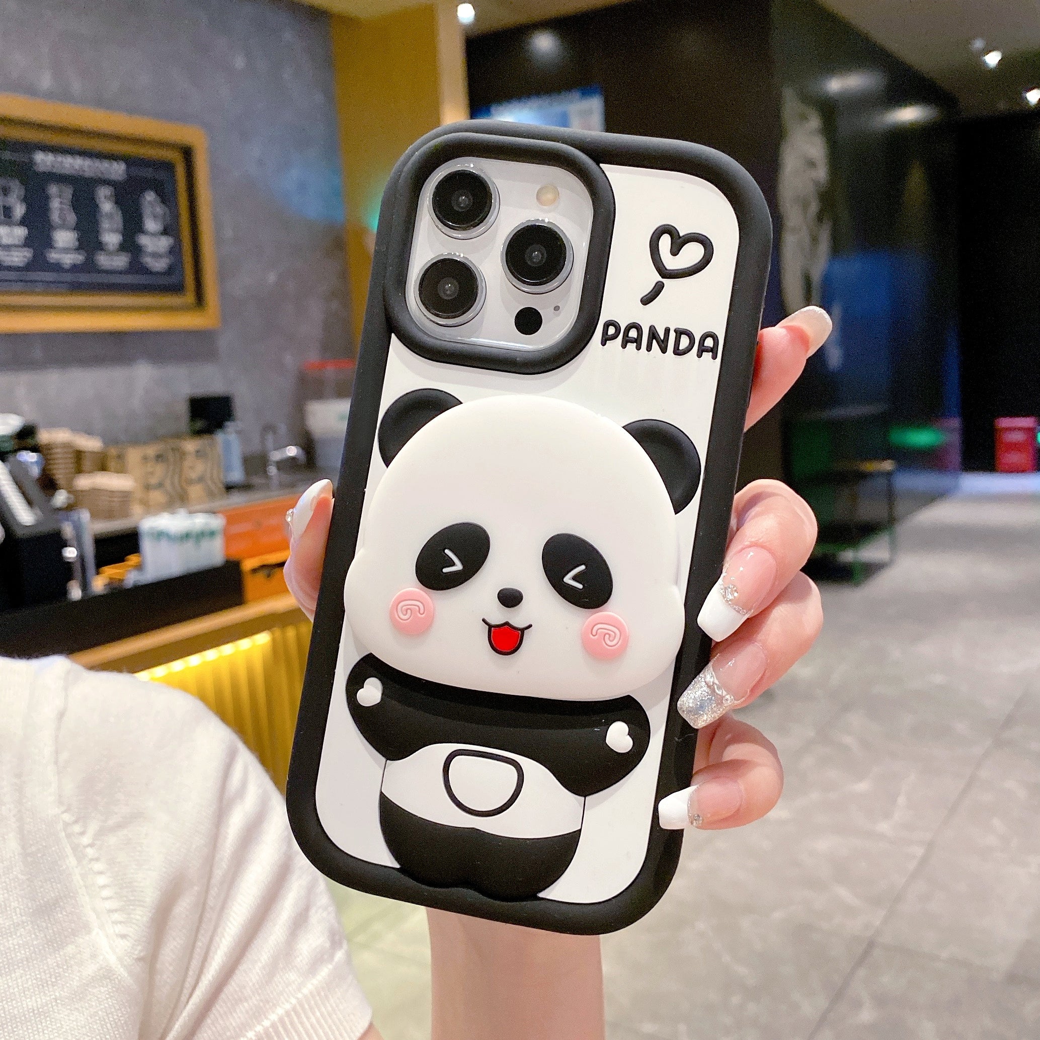 Panda Reflect Mirror Stand Silicone Phone Case For iPhone