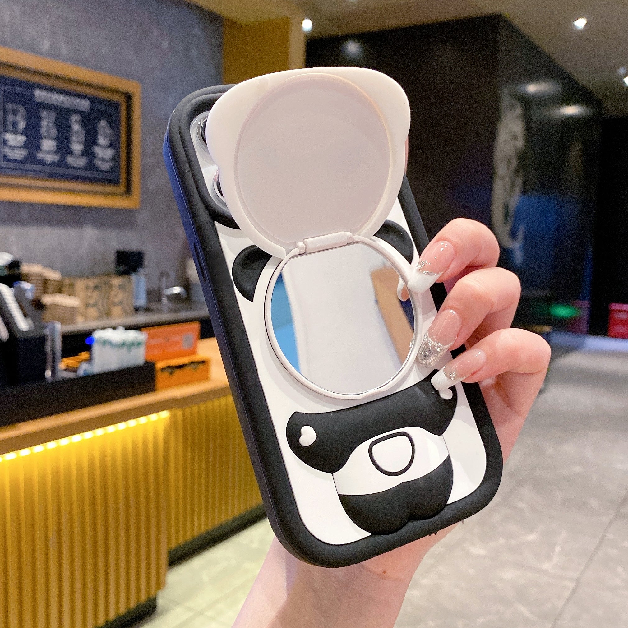 Panda Reflect Mirror Stand Silicone Phone Case For iPhone