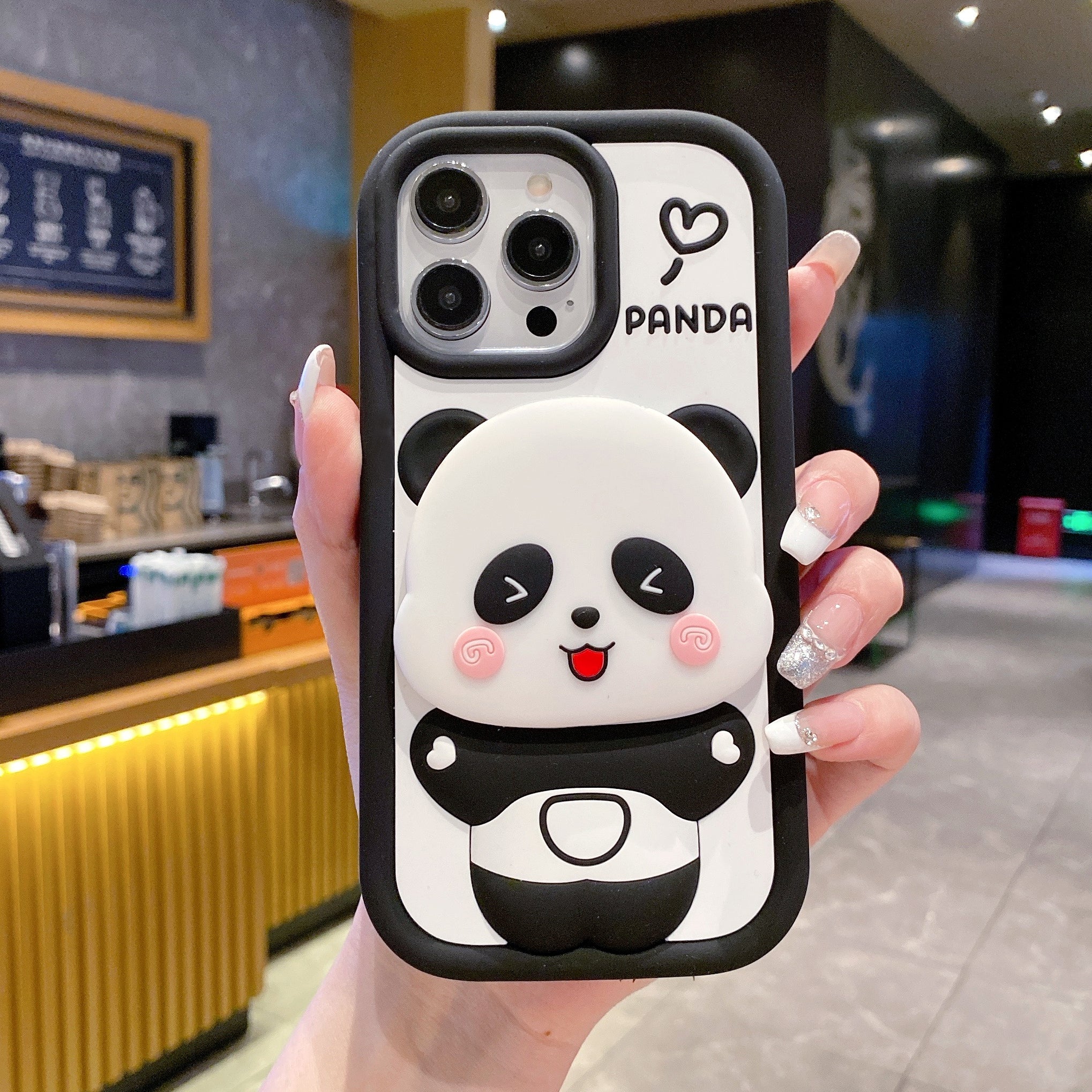 Panda Reflect Mirror Stand Silicone Phone Case For iPhone