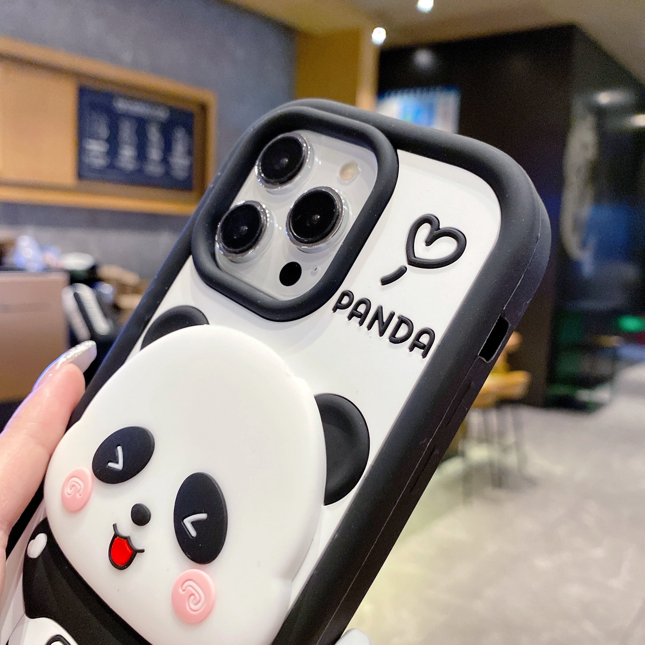 Panda Reflect Mirror Stand Silicone Phone Case For iPhone