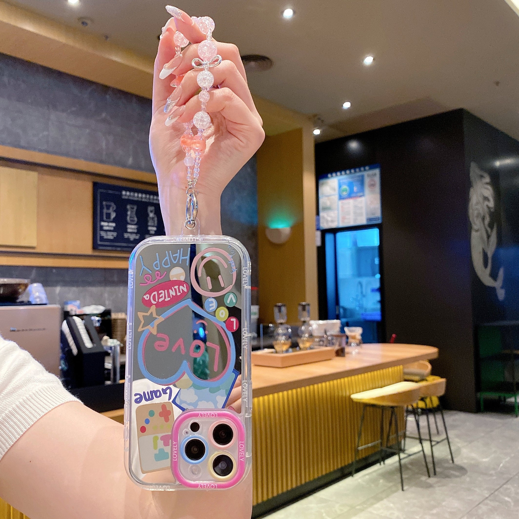 Retro Love Mirror Case With Crystal Charm Silicone Phone Case For iPhone