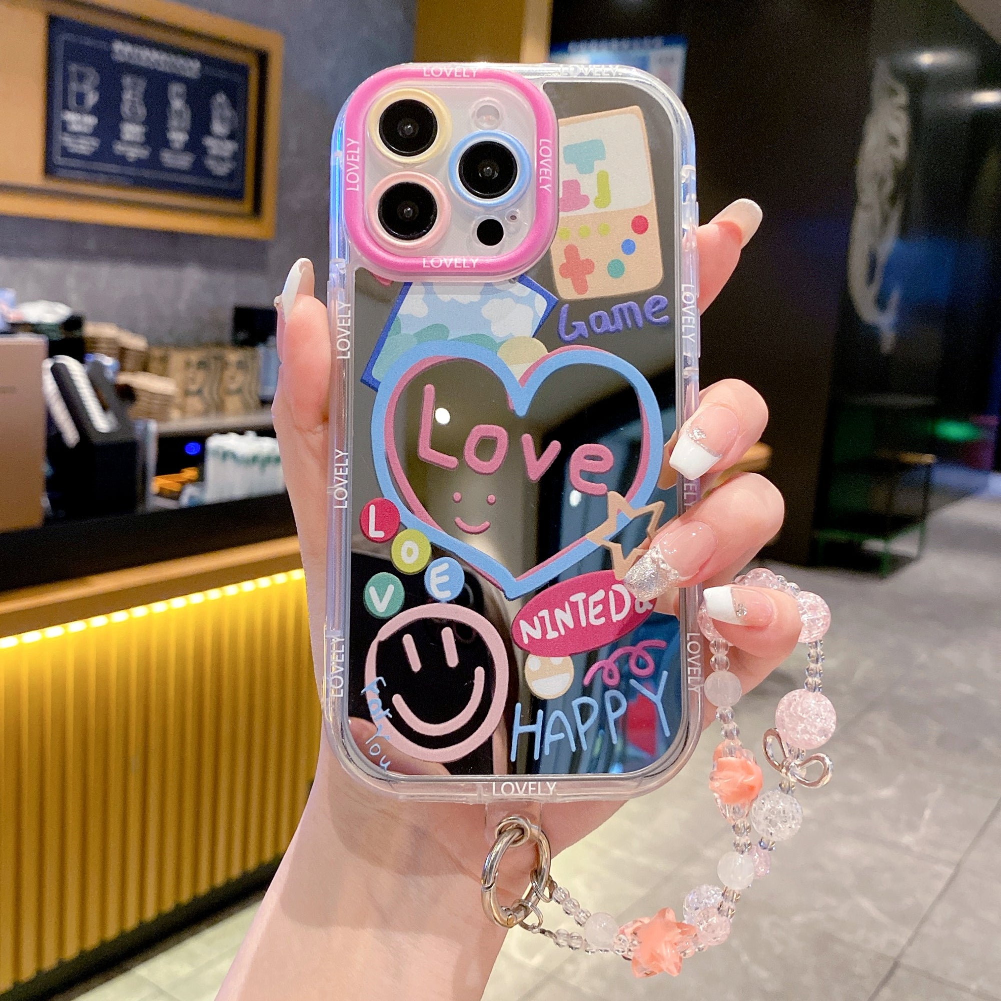 Retro Love Mirror Case With Crystal Charm Silicone Phone Case For iPhone