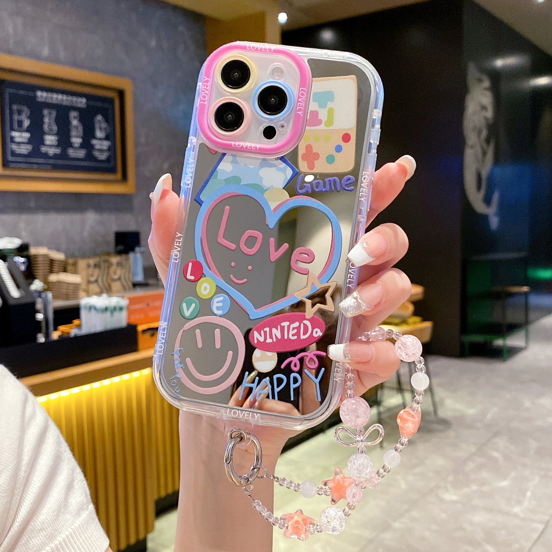 Retro Love Mirror Case With Crystal Charm Silicone Phone Case For iPhone