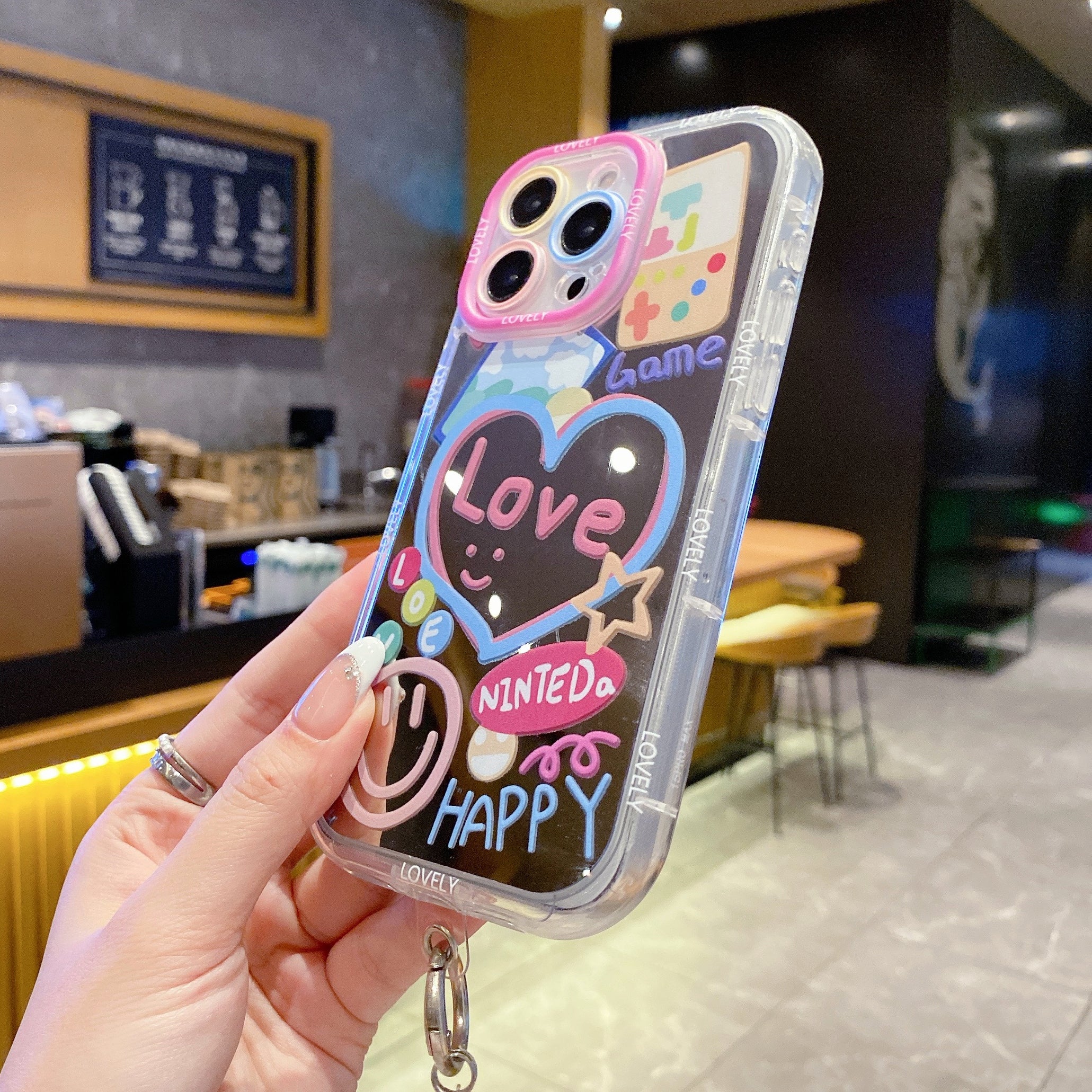 Retro Love Mirror Case With Crystal Charm Silicone Phone Case For iPhone