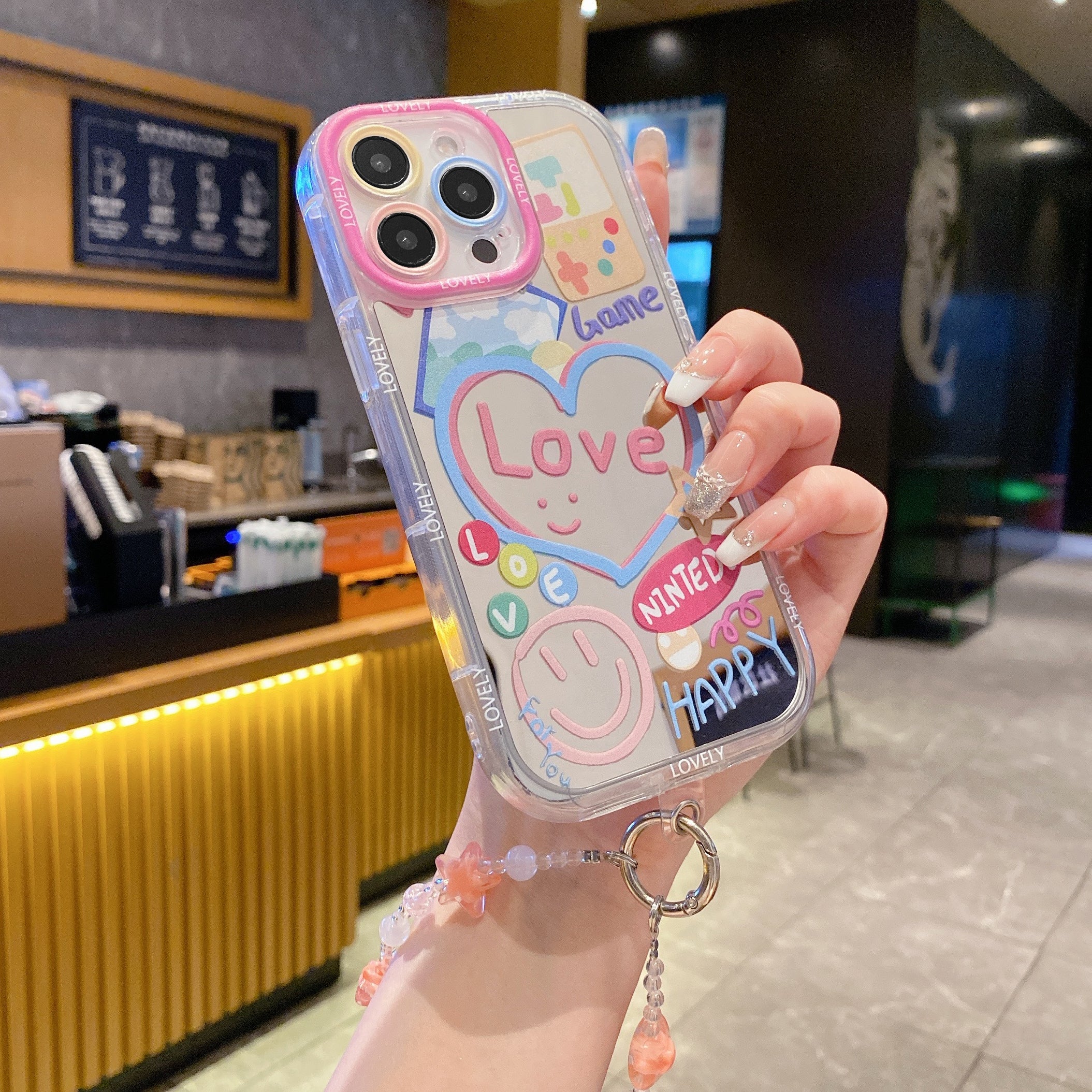 Retro Love Mirror Case With Crystal Charm Silicone Phone Case For iPhone