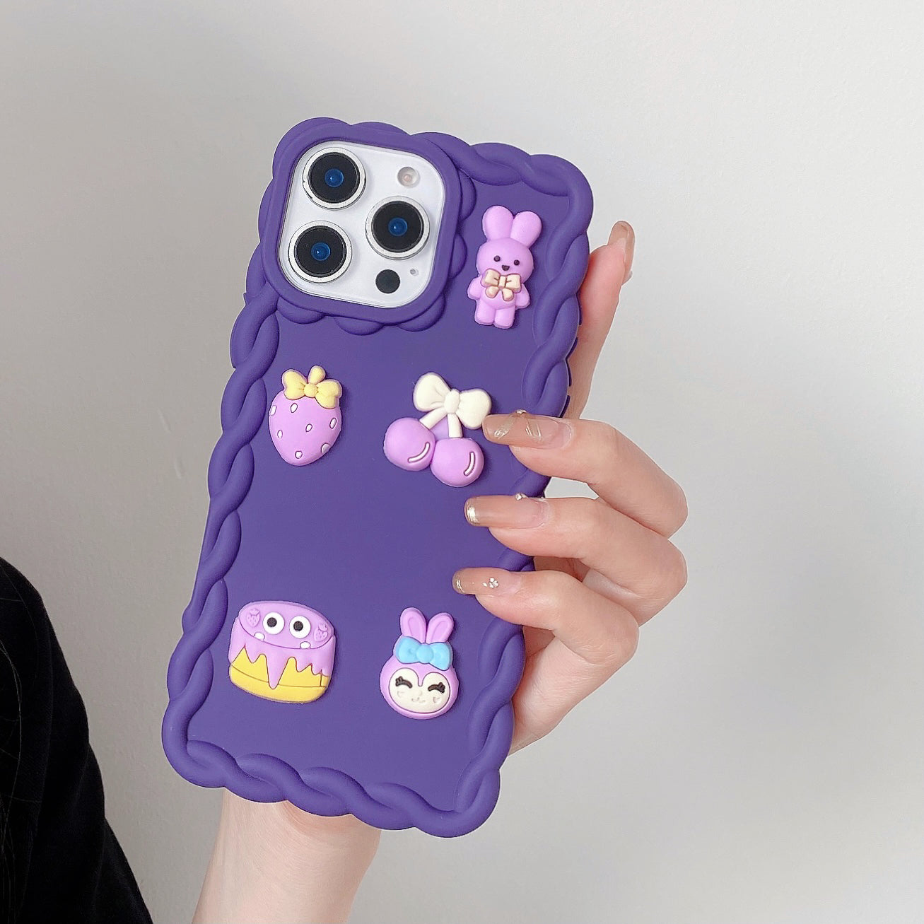 Purple Wavy Border With Little Friends Silicone Phone Cases For iPhone