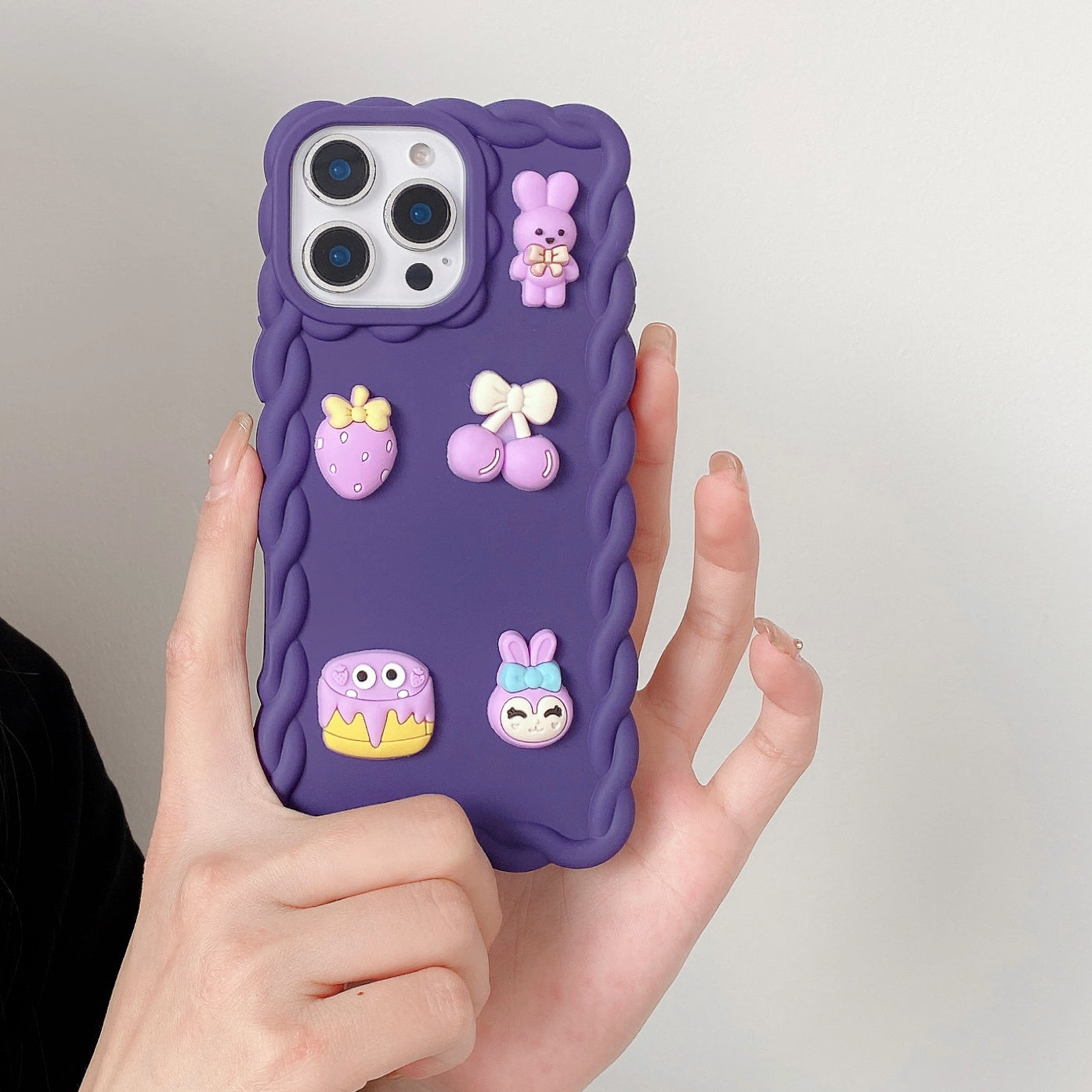 Purple Wavy Border With Little Friends Silicone Phone Cases For iPhone