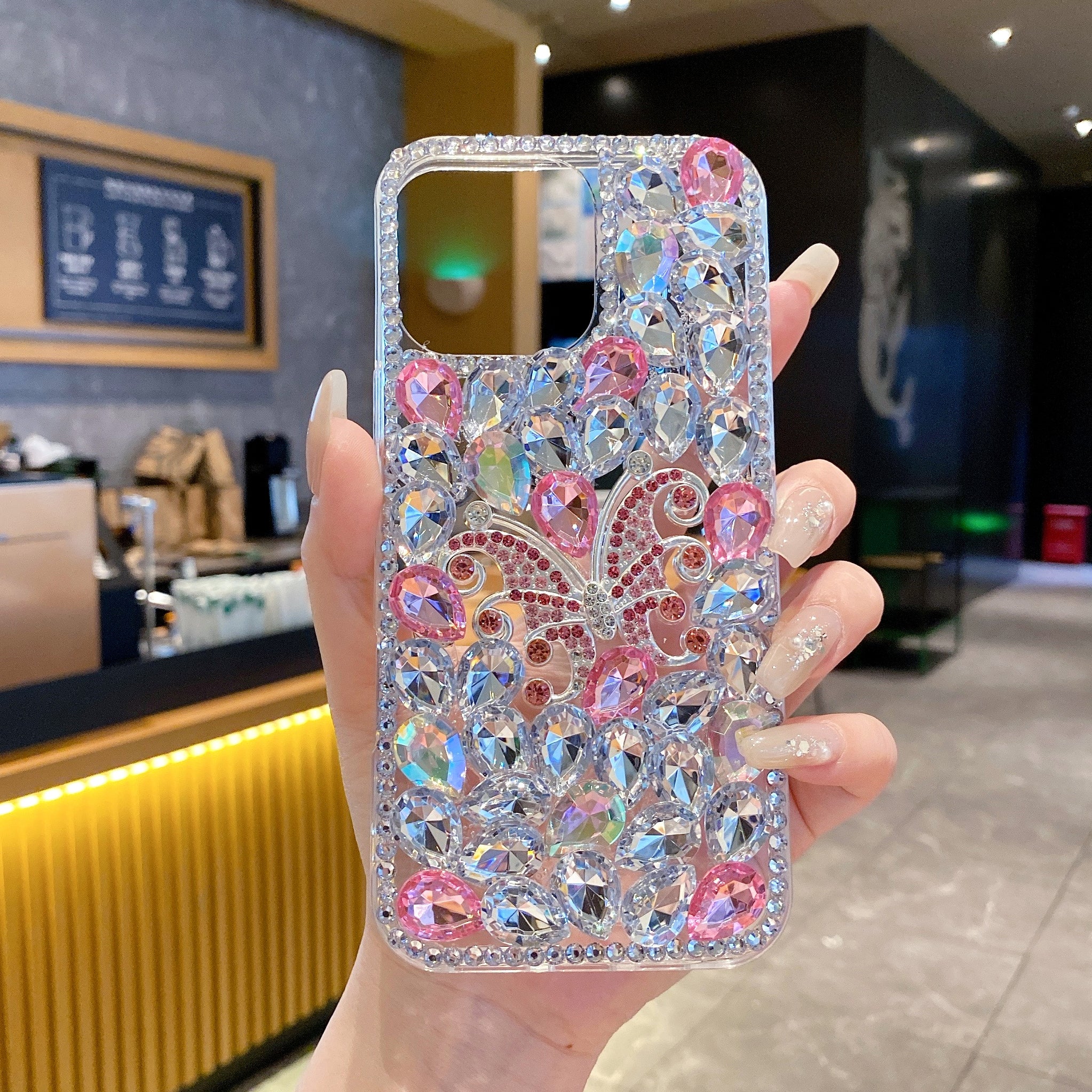 Diamond Butterfly Elite – Iridescent Pink & Silver Silicone Phone Cases For iPhone