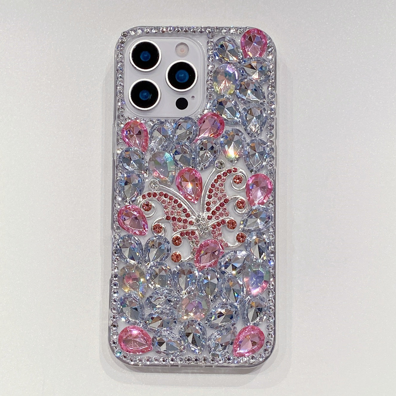 Diamond Butterfly Elite – Iridescent Pink & Silver Silicone Phone Cases For iPhone