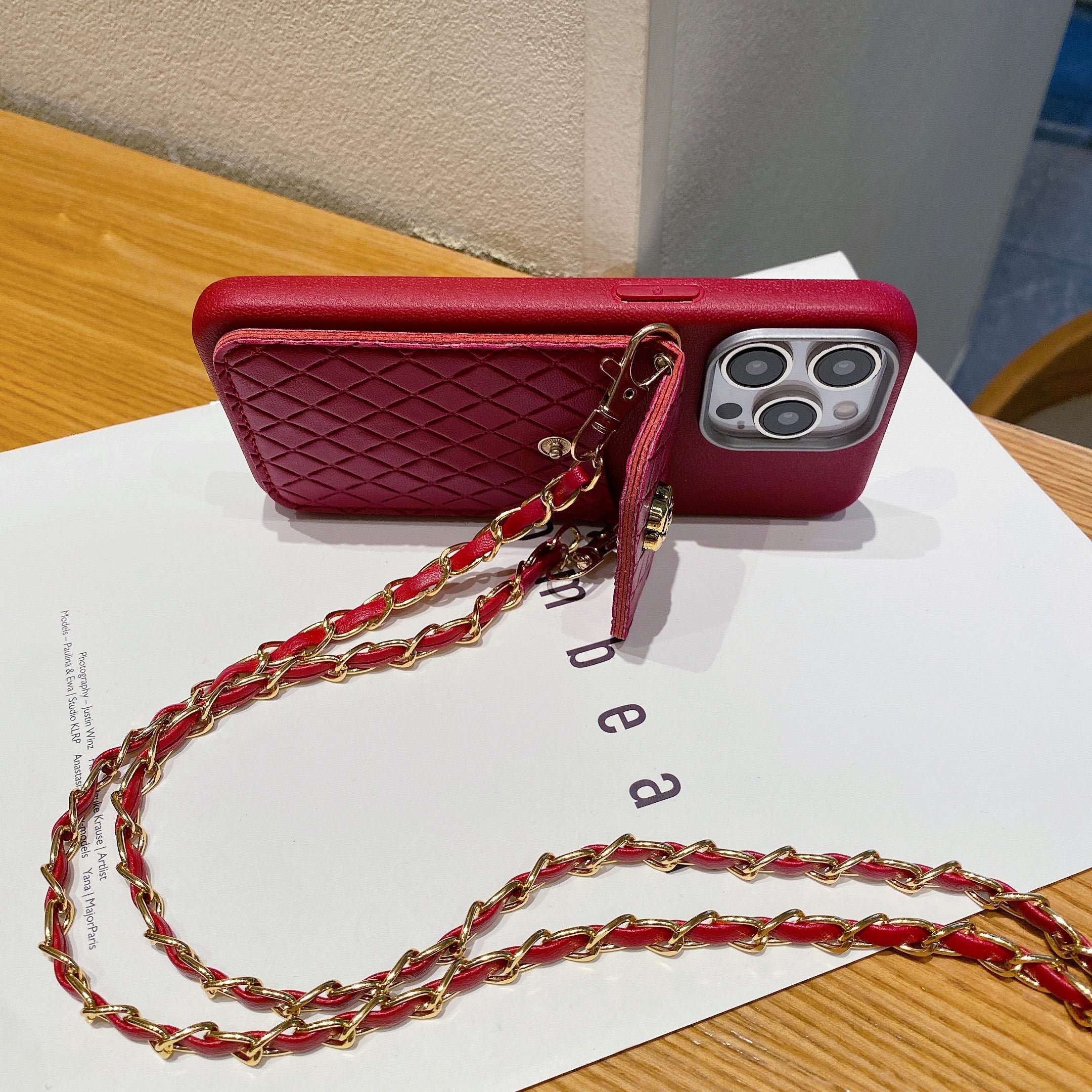 Red Diva Luxe Crossbody Gold Chain Silicone Phone Cases For iPhone