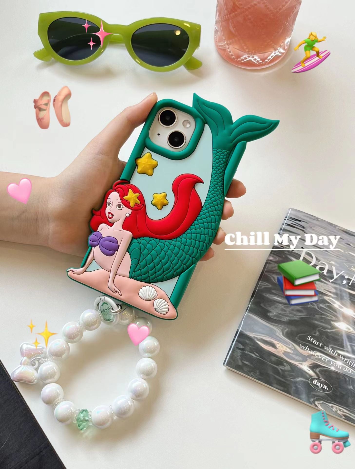 Aqua Mermaid Dream Pearl Charm Silicone Phone Cases For iPhone