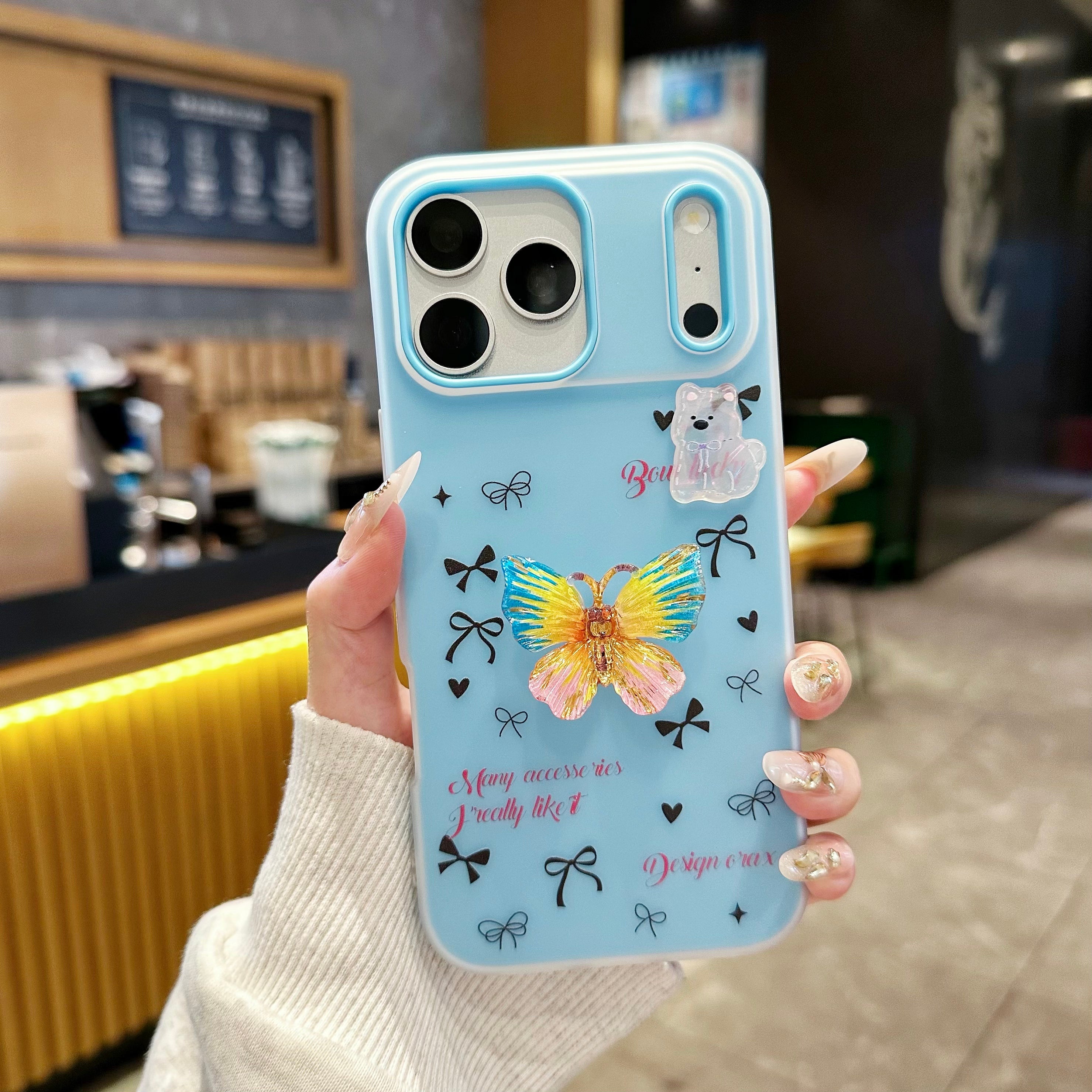Soft Blue Butterfly Garden Case with Bows, Hearts & Luxe Charm Det