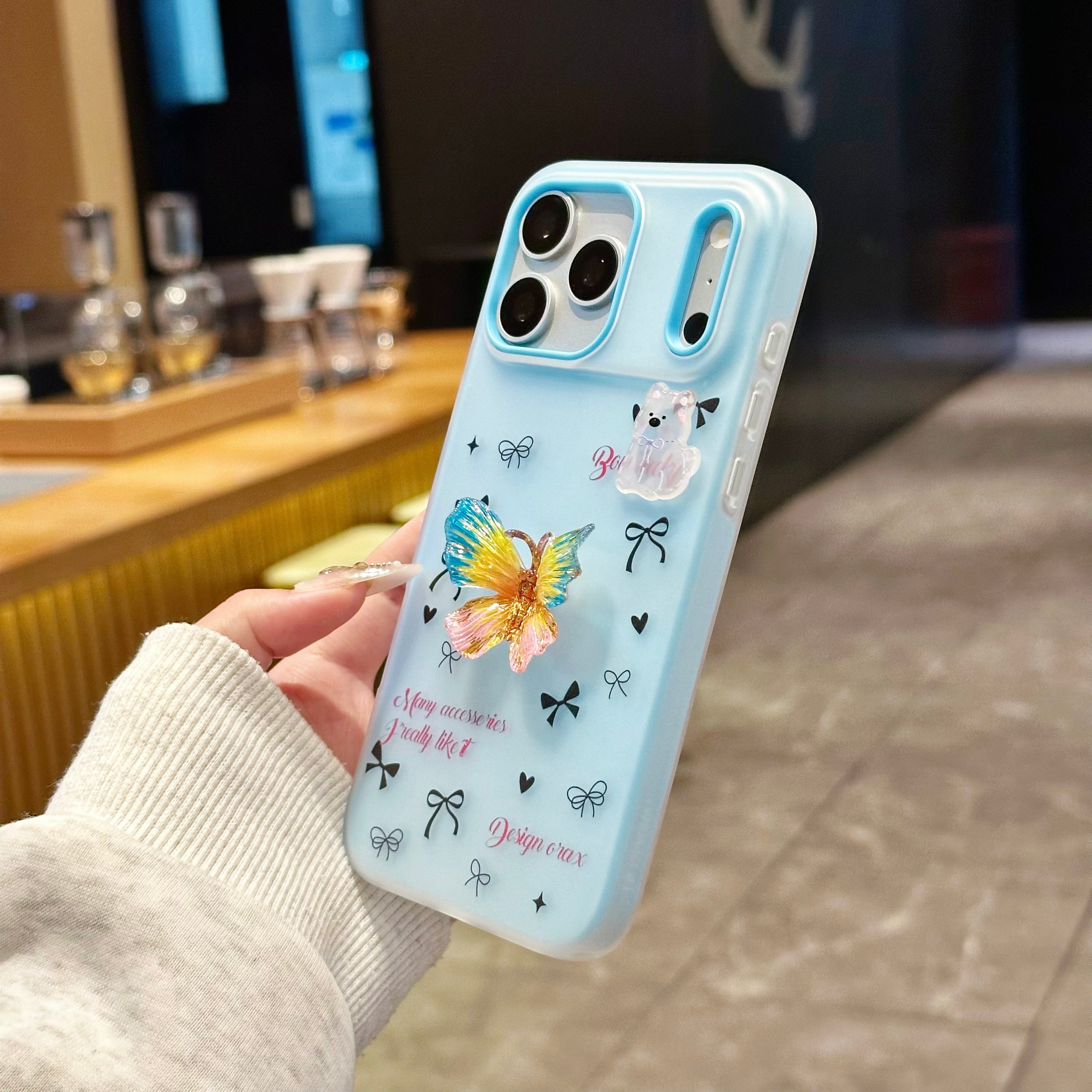 Soft Blue Butterfly Garden Case with Bows, Hearts & Luxe Charm Det