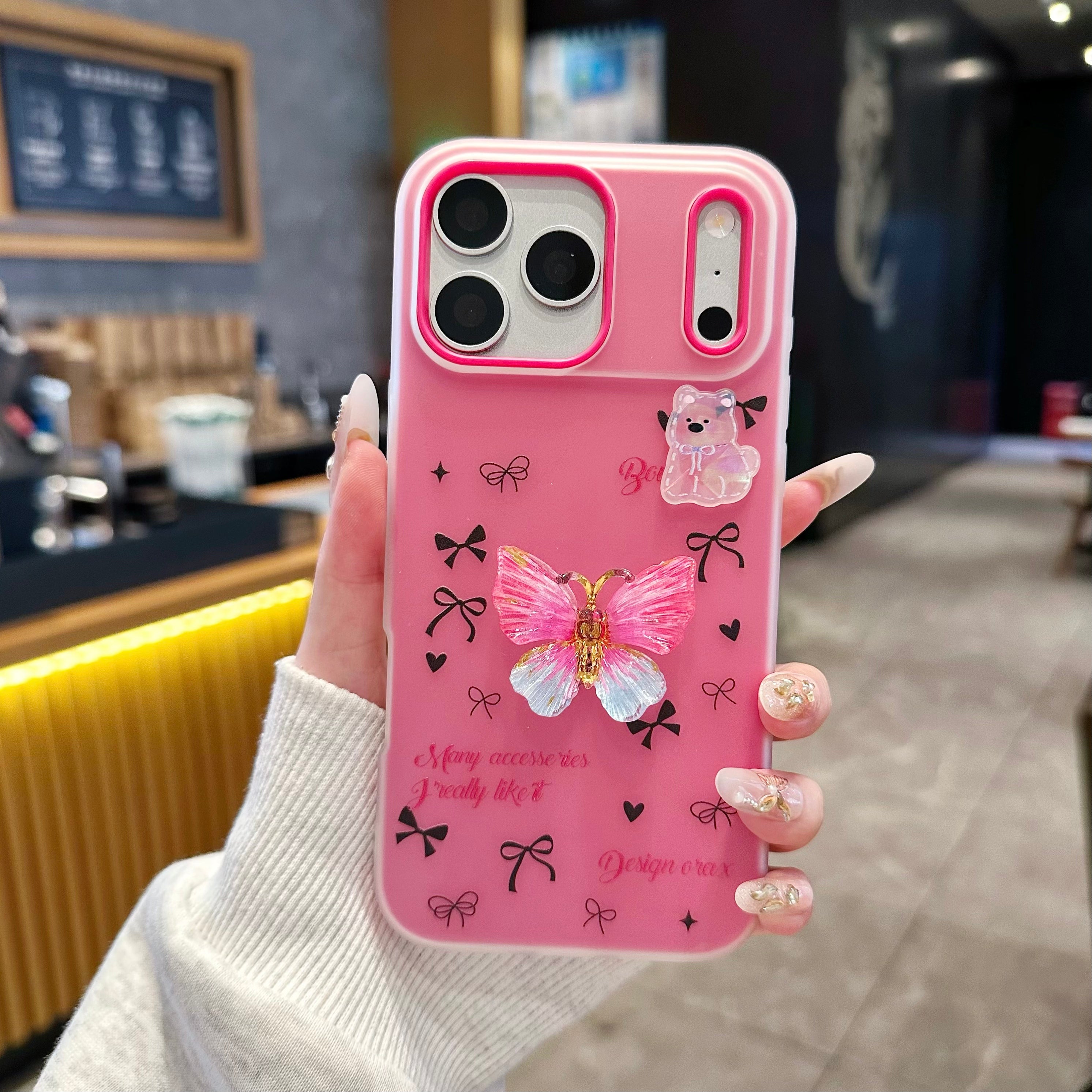 Cute Coquette Pink Aesthetic Phone Cover with 3D Butterfly