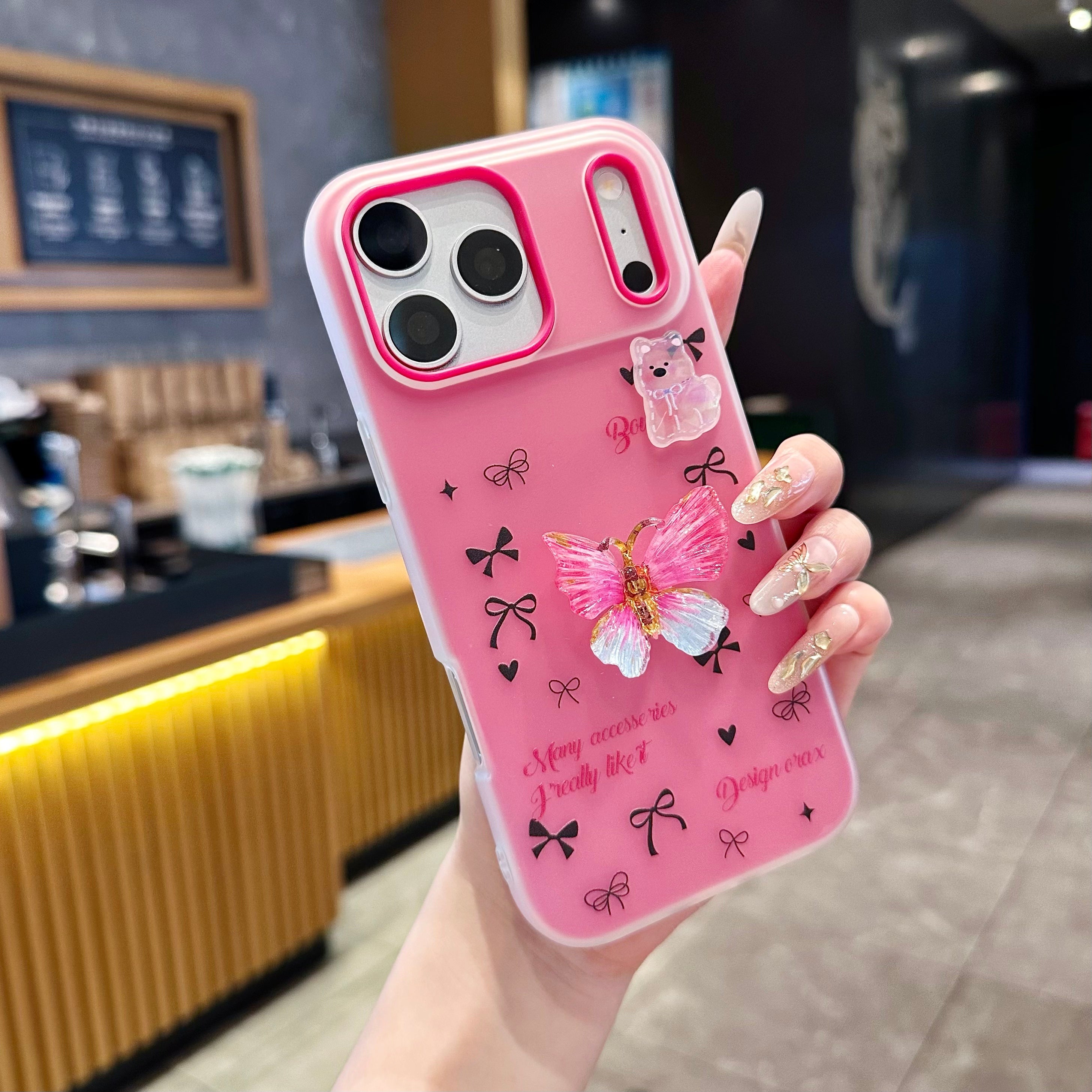 Cute Coquette Pink Aesthetic Phone Cover with 3D Butterfly