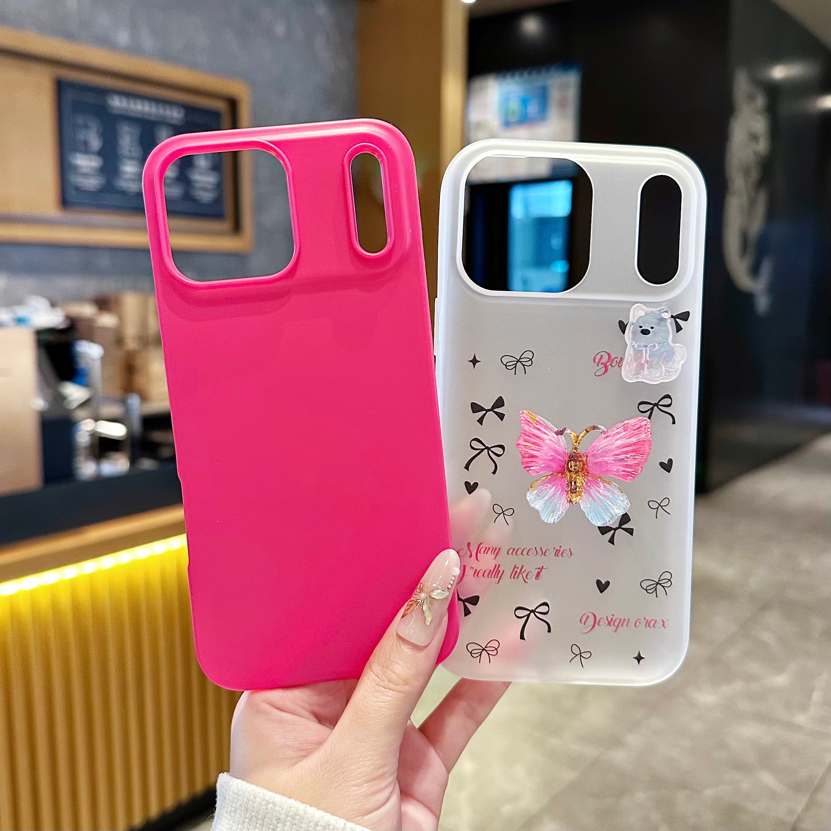 Cute Coquette Pink Aesthetic Phone Cover with 3D Butterfly